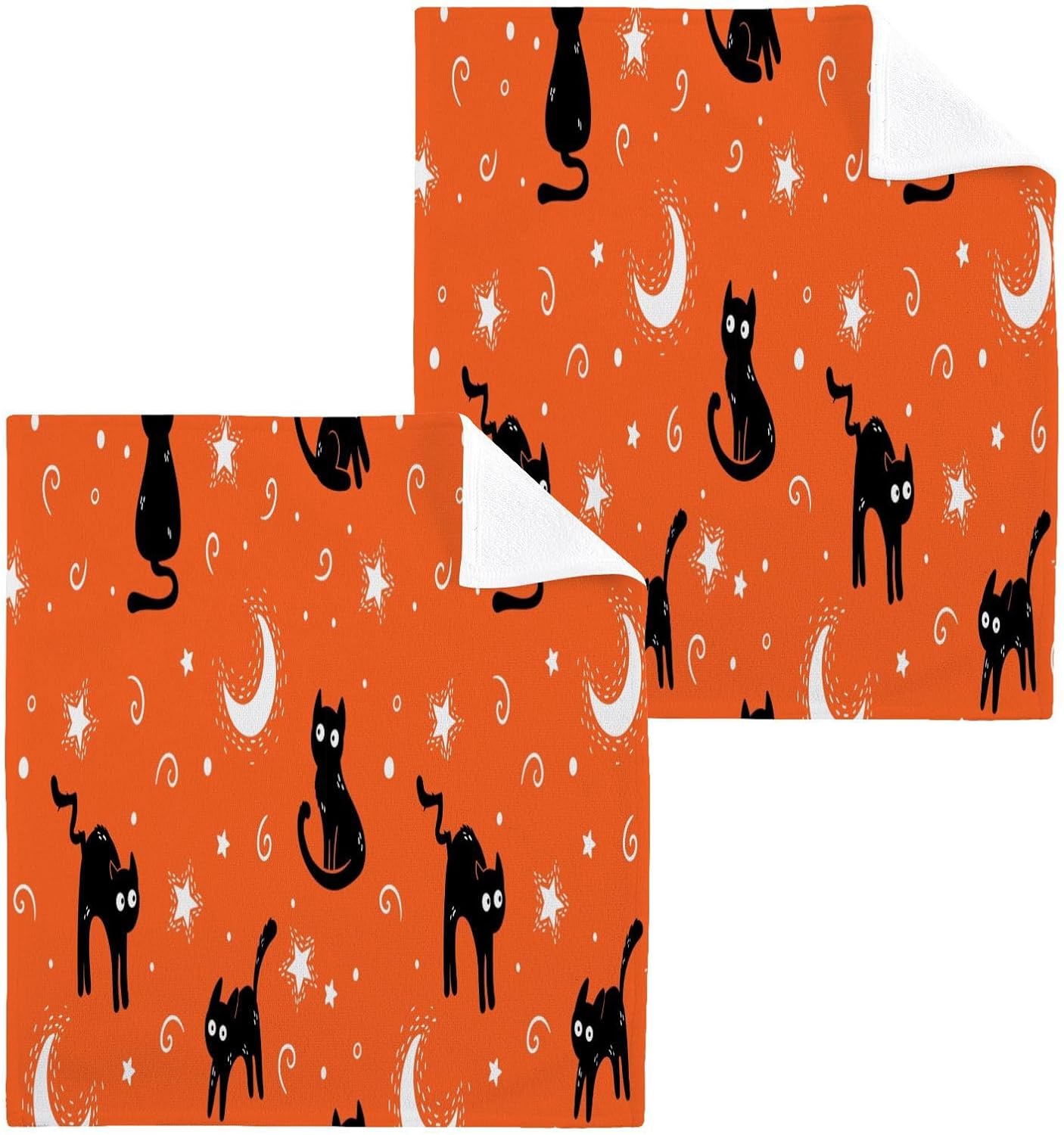 Pumpkin Cat Washcloth Set Halloween Washable Towels for Cats Kids