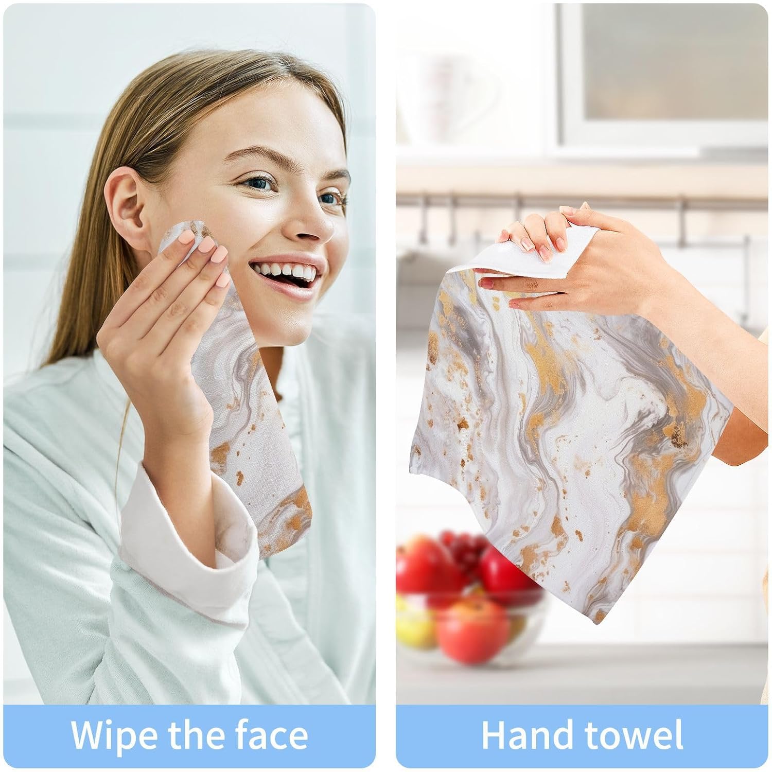 Marble Washcloth Set Soft Reusable Aesthetic Bath Towels with 12x12 Size