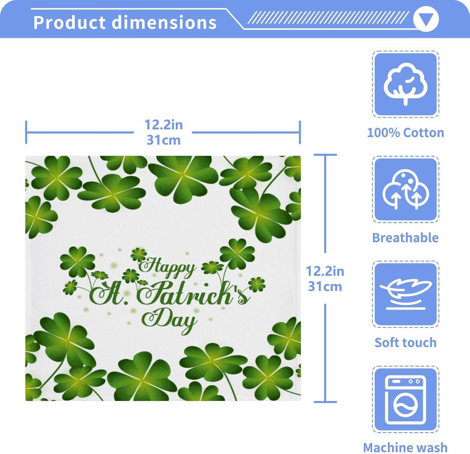 St Patricks Day Washcloth Set - Soft Reusable 12x12 inch