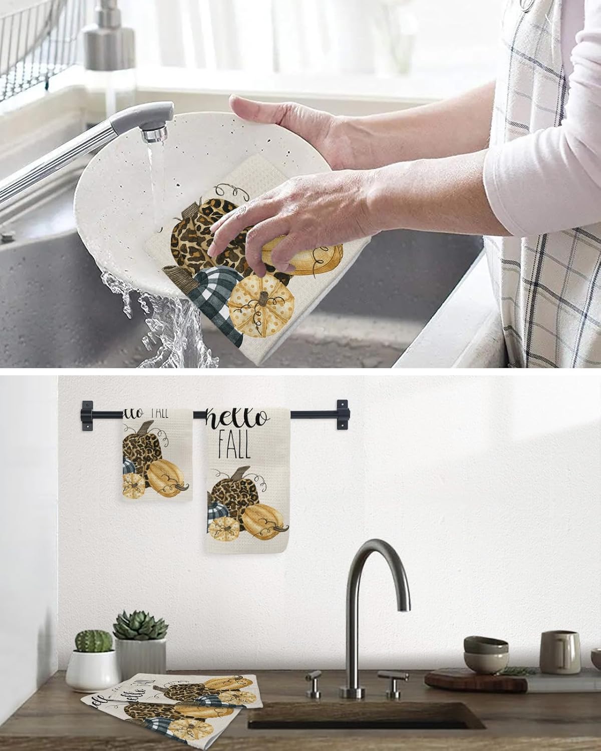 Halloween Thanksgiving Multi-Use Waffle Towels Set of 2