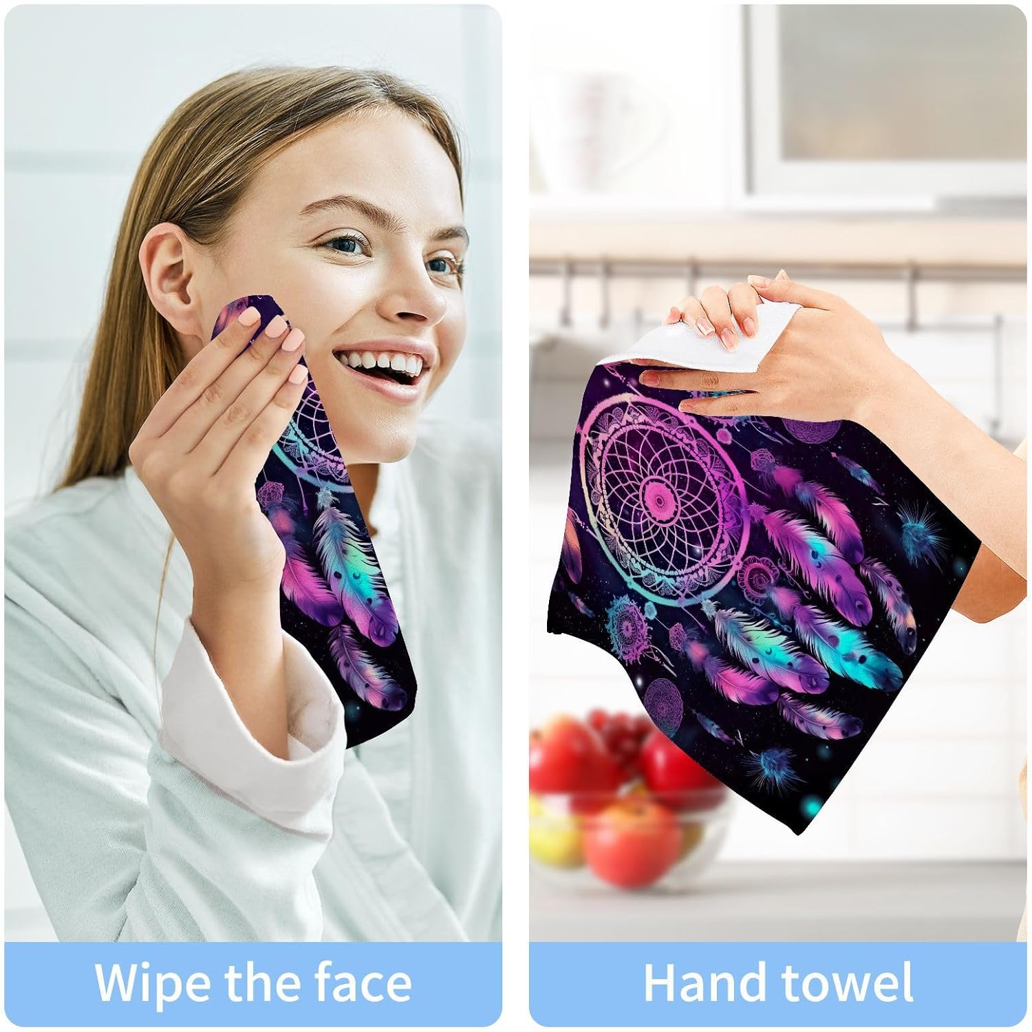 Dreamcatcher Washcloths 2 Pack Soft Absorbent Cotton Face Towels