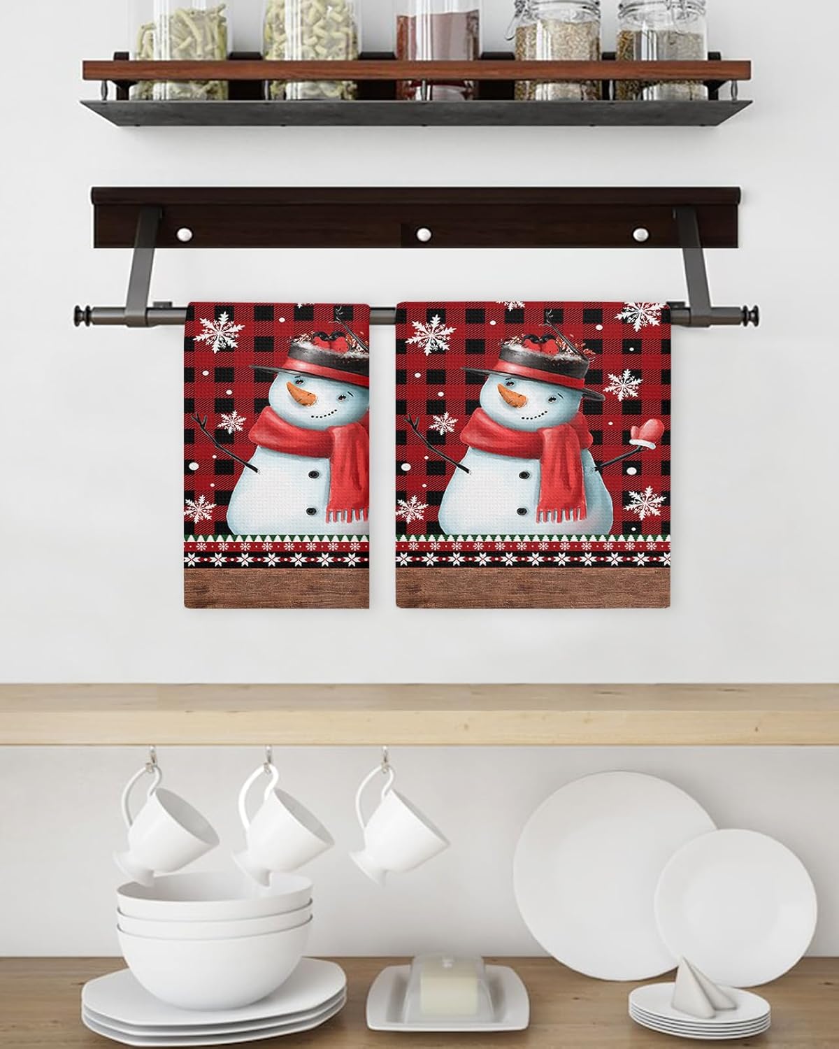 Christmas Snowman Waffle Towels Set of 2