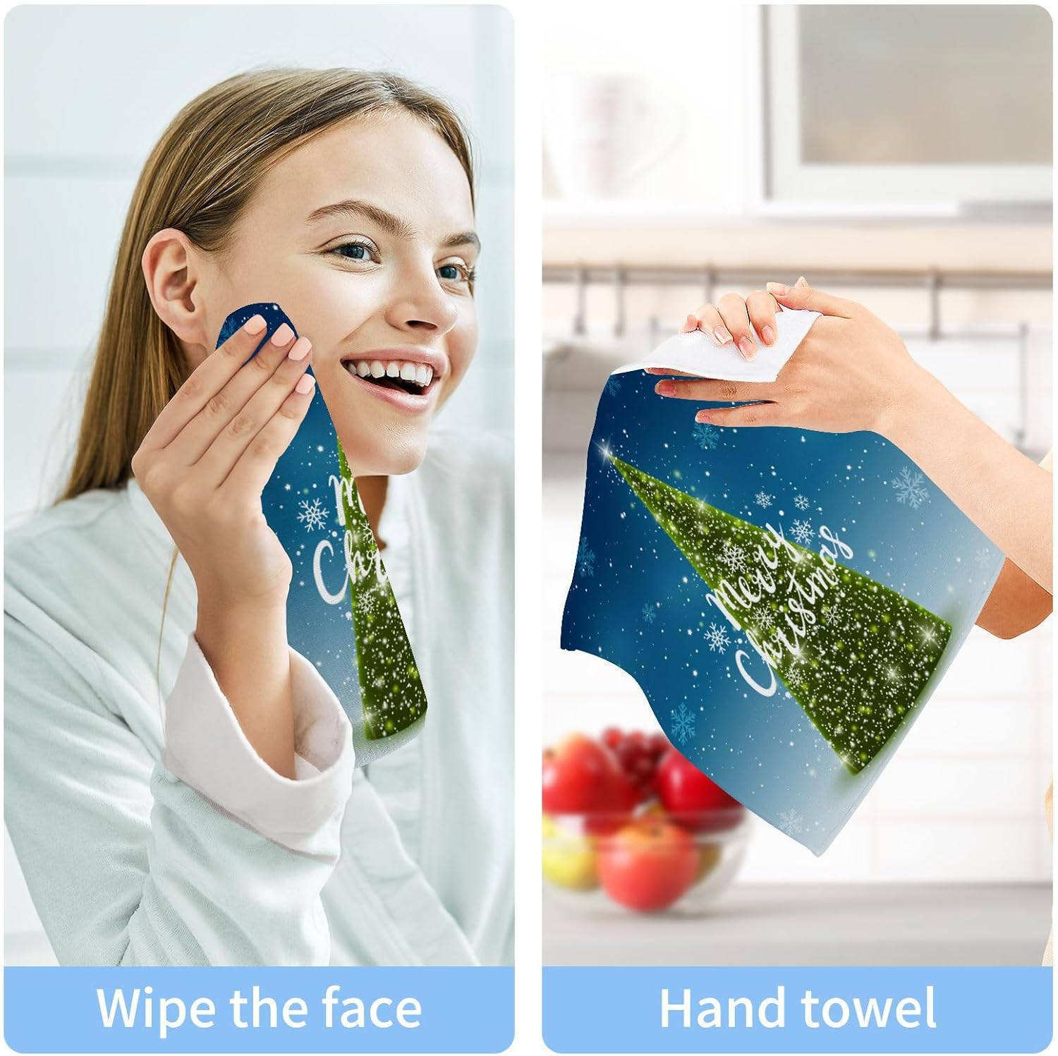 YETTASBIN Christmas Tree Washcloths 2 Pack