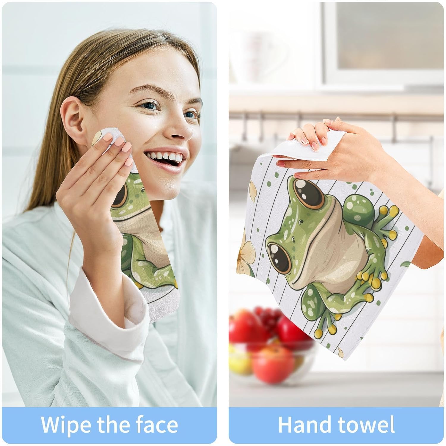 2-Pack Cute Frog Washcloths for Bathroom 12x12in