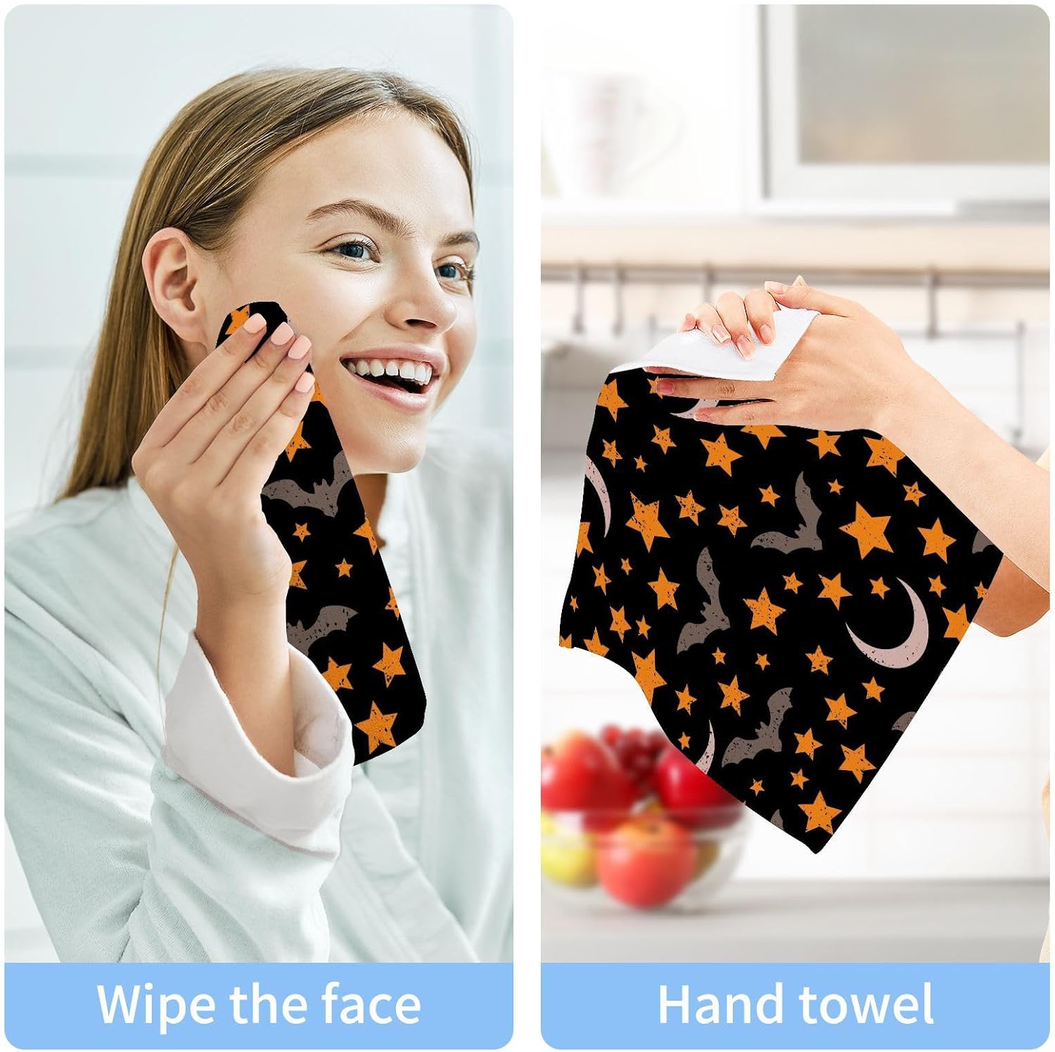 Halloween Bat Star Washcloth Set Soft Reusable 12x12 inch