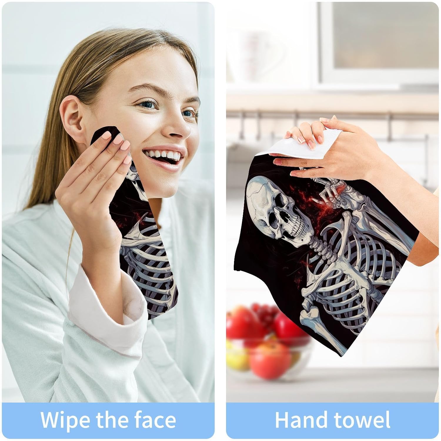 Skeleton Washcloths 2 Pack Soft Absorbent Cotton Towels
