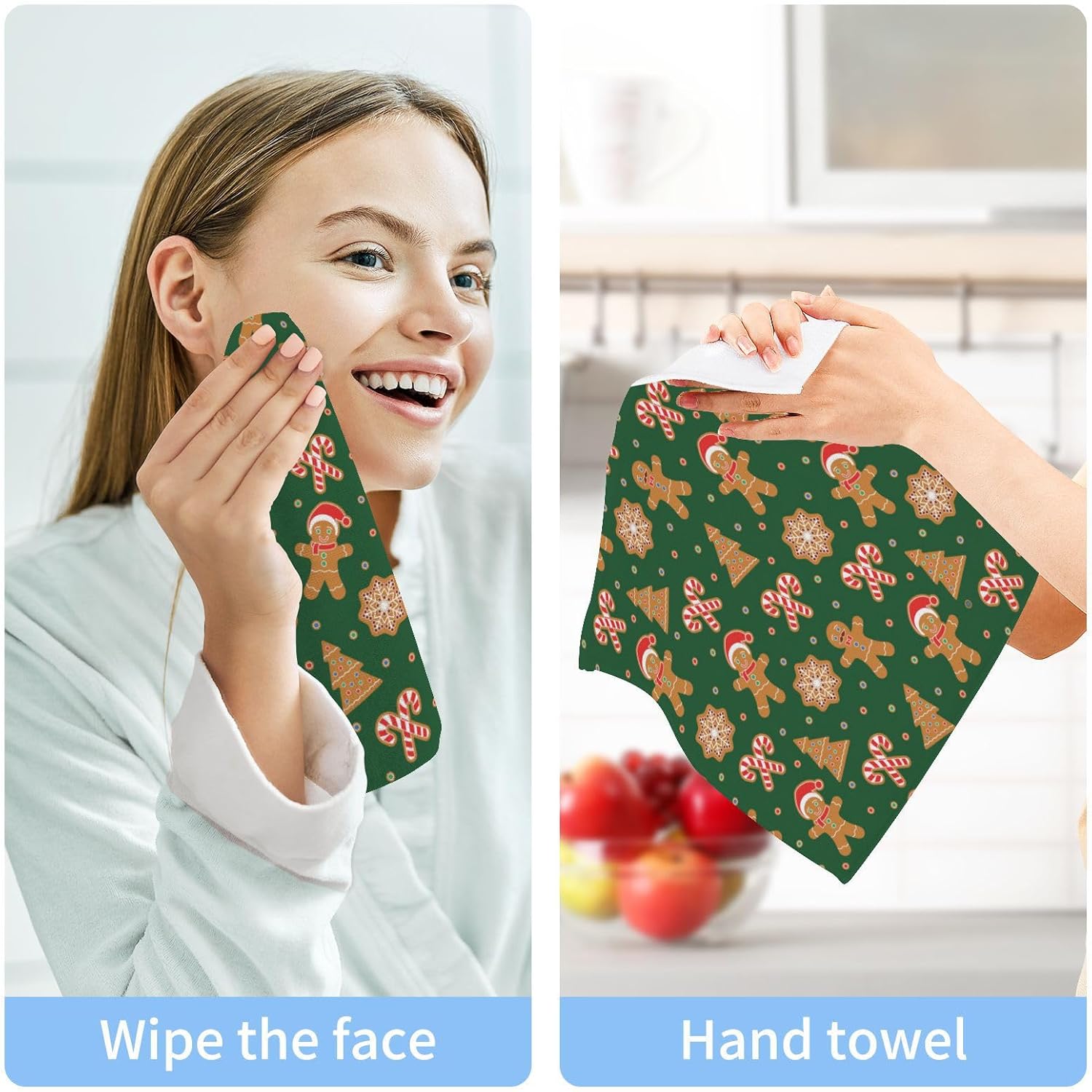 YETTASBIN Christmas Gingerbread Man Washcloths 2 Pack
