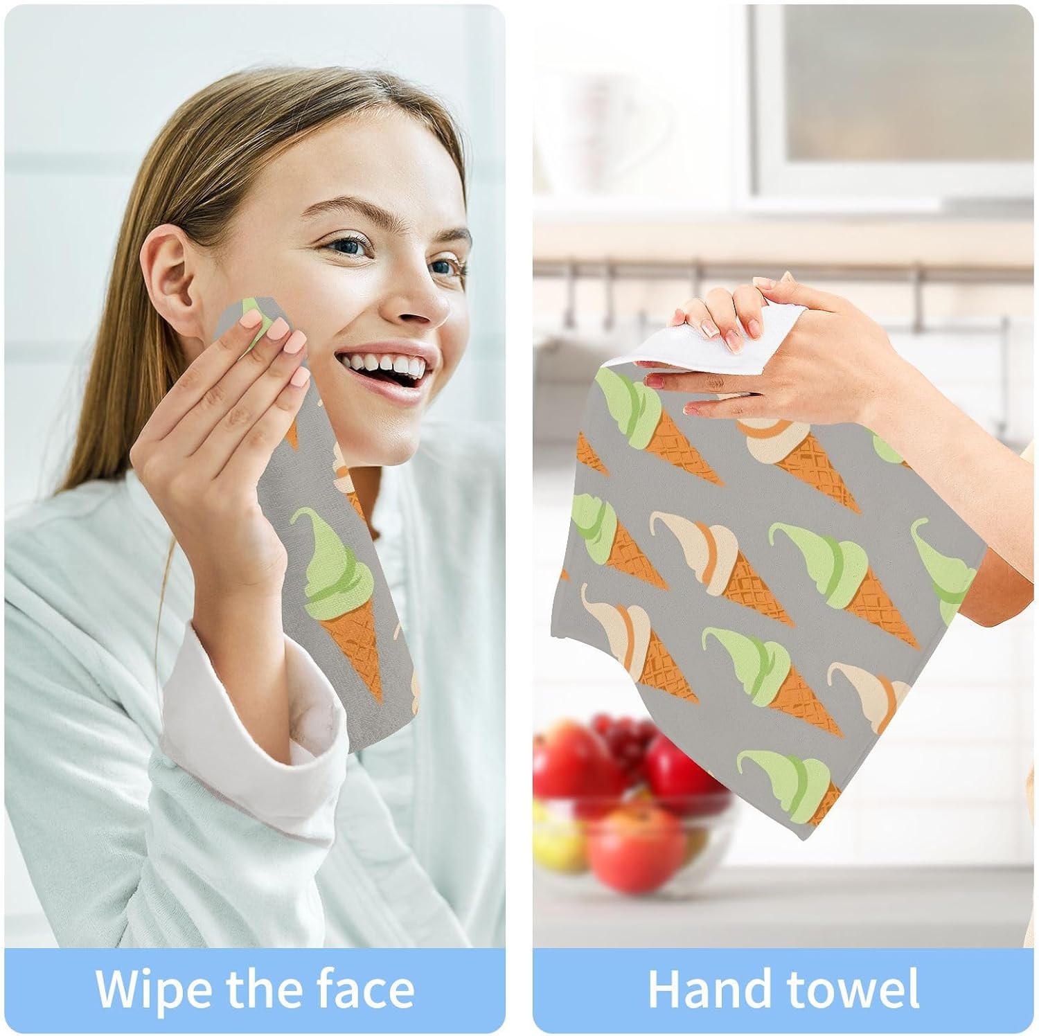 Chunky Ice Cream Cone Washcloth 2-Pack Soft Reusable