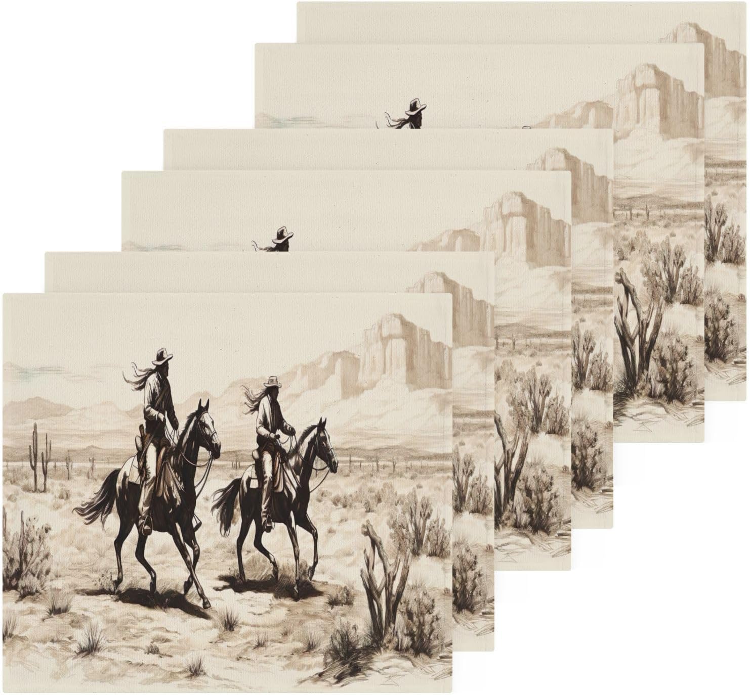 Desert Cowboy Washcloth Set 12x12 Soft Cotton Face Towels