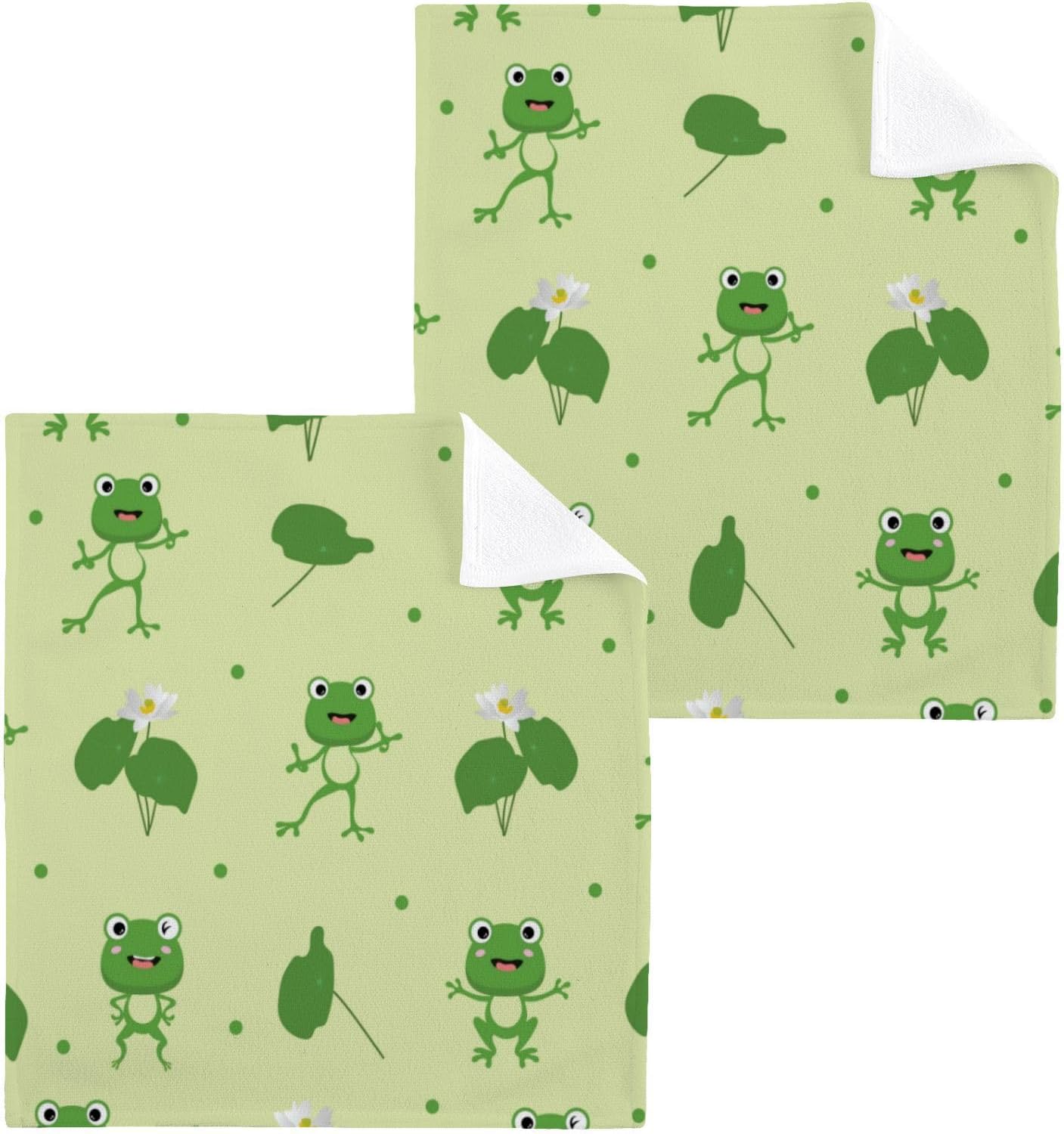 Yettasbin Cute Frog Washcloths 2 Pack Soft Absorbent Towels