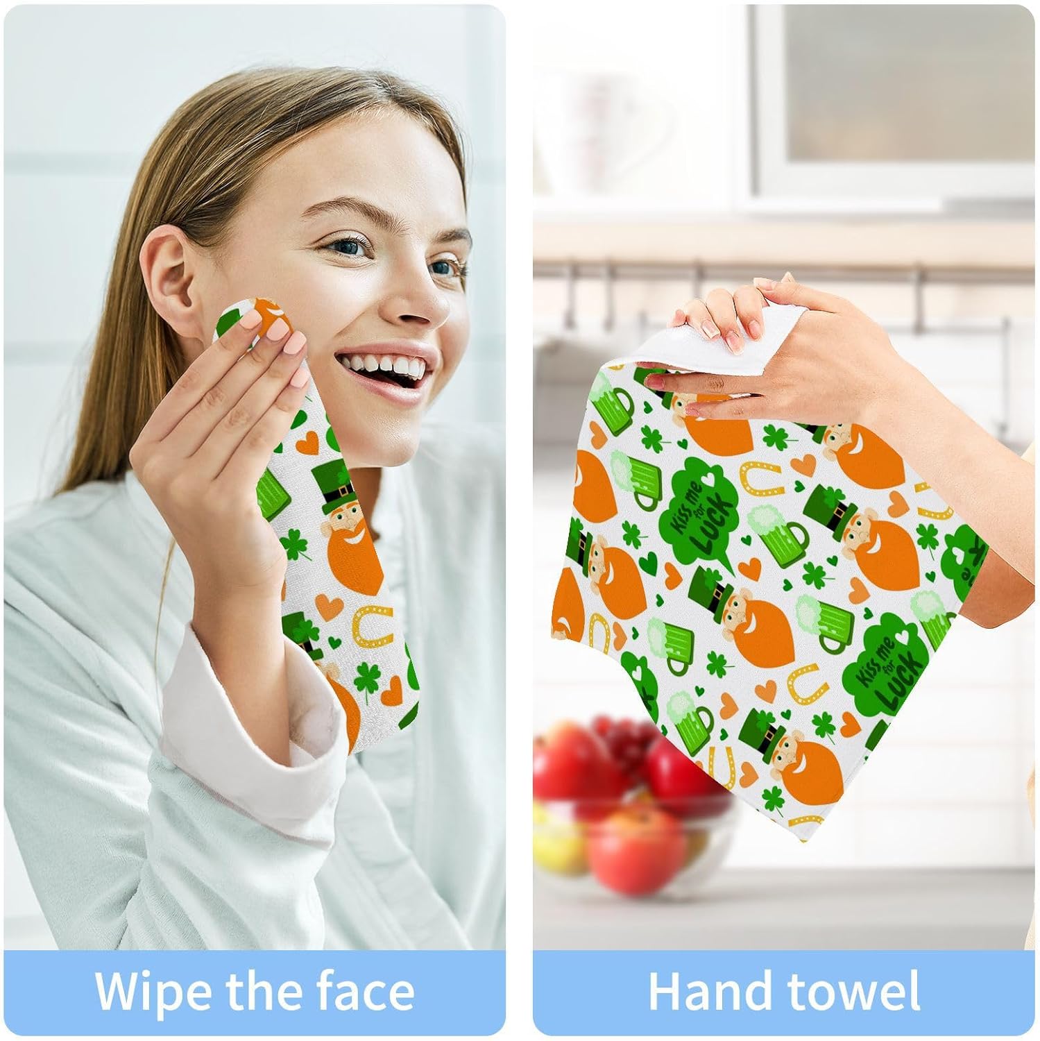 St Patricks Day Soft Absorbent Washcloth 2-Pack Classic Green 12x12 Cotton