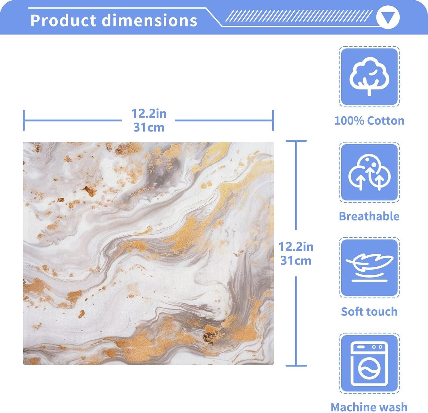 Marble Washcloth Set Soft Reusable Aesthetic Bath Towels with 12x12 Size