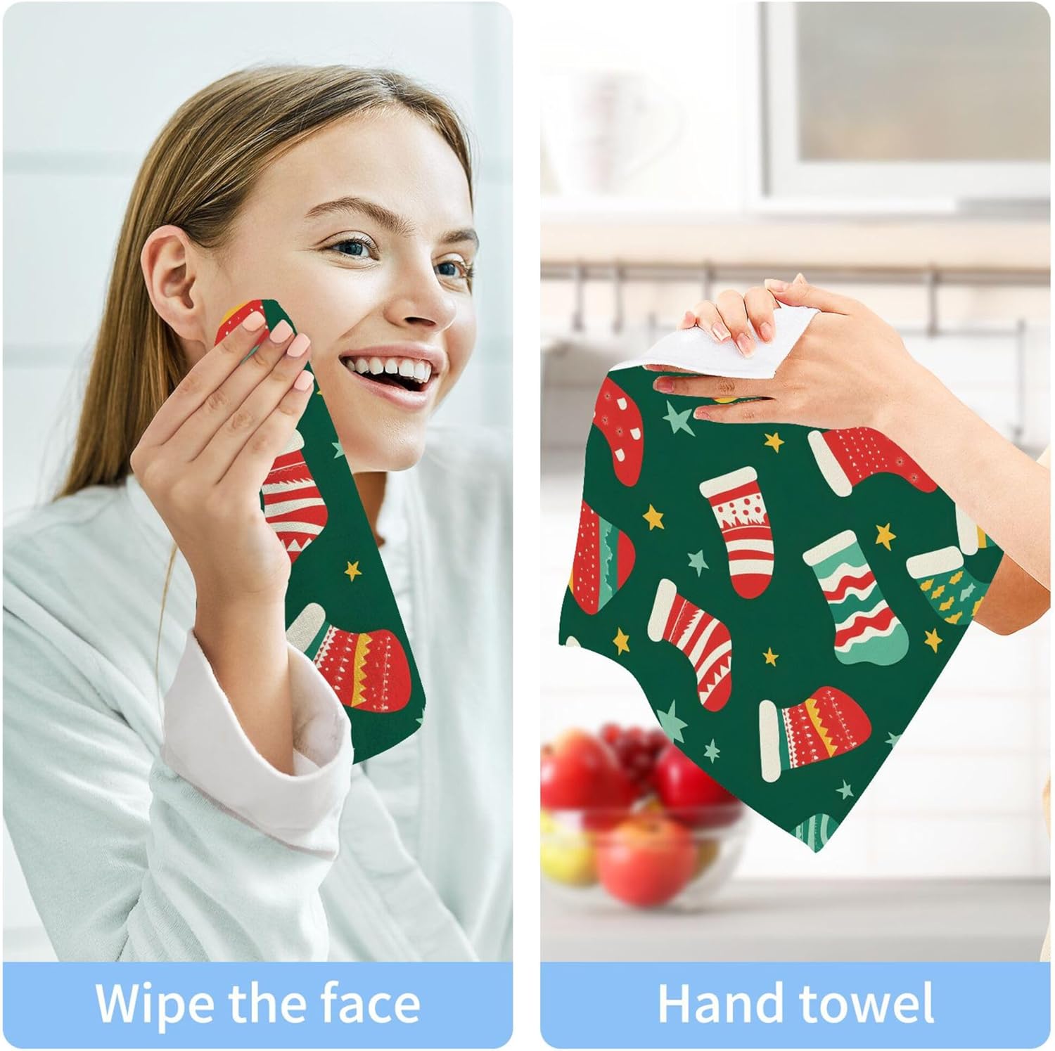 Festive Xigua Christmas Socks Washcloths