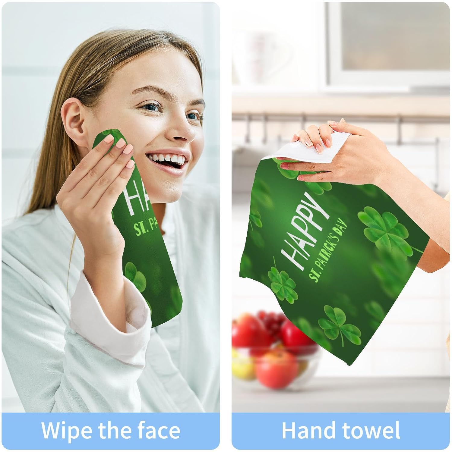 St Patricks Day Clover Washcloth Set Soft Absorbent Baby Towels