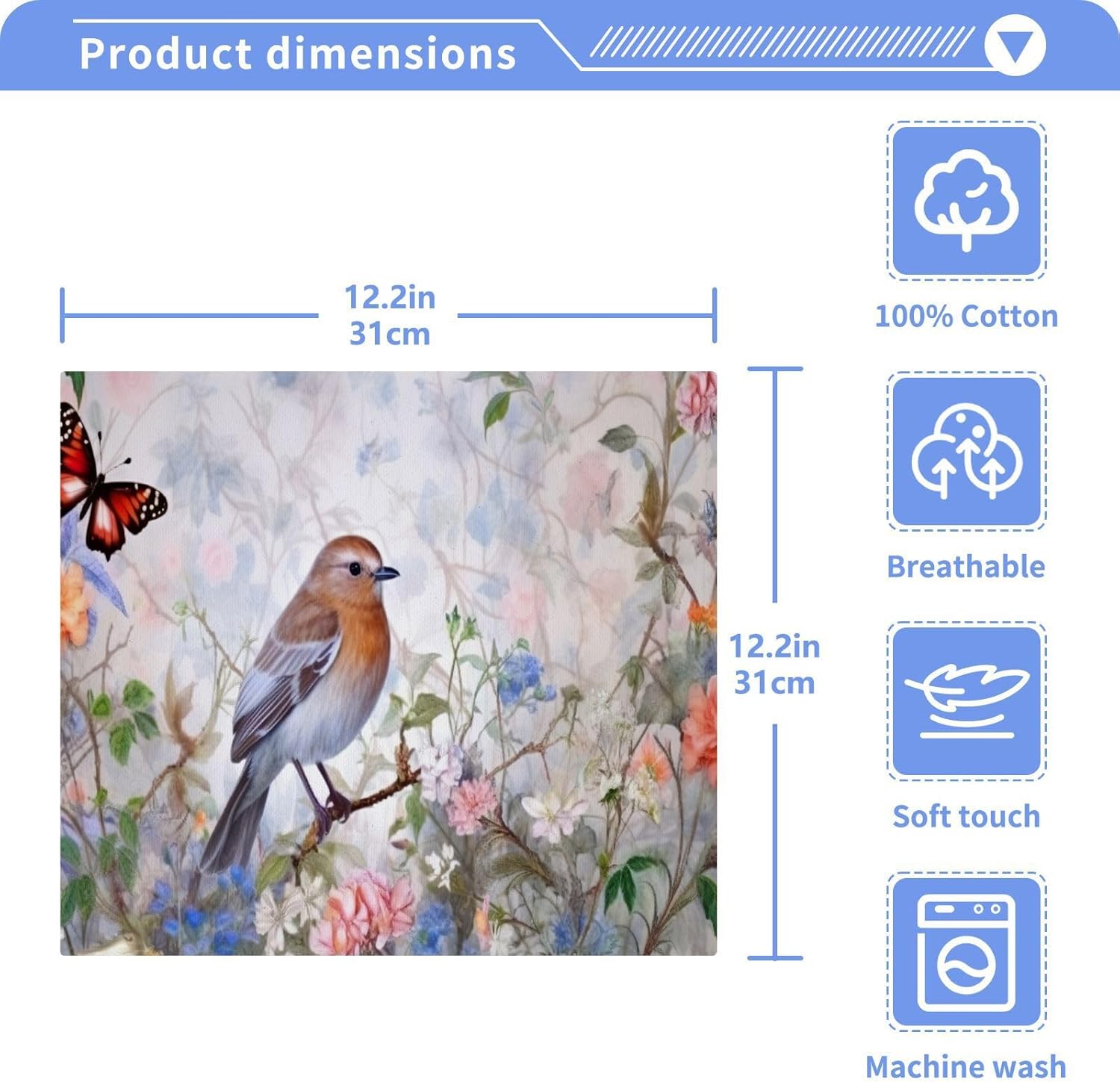 bird flower washcloth 2 pack reusable