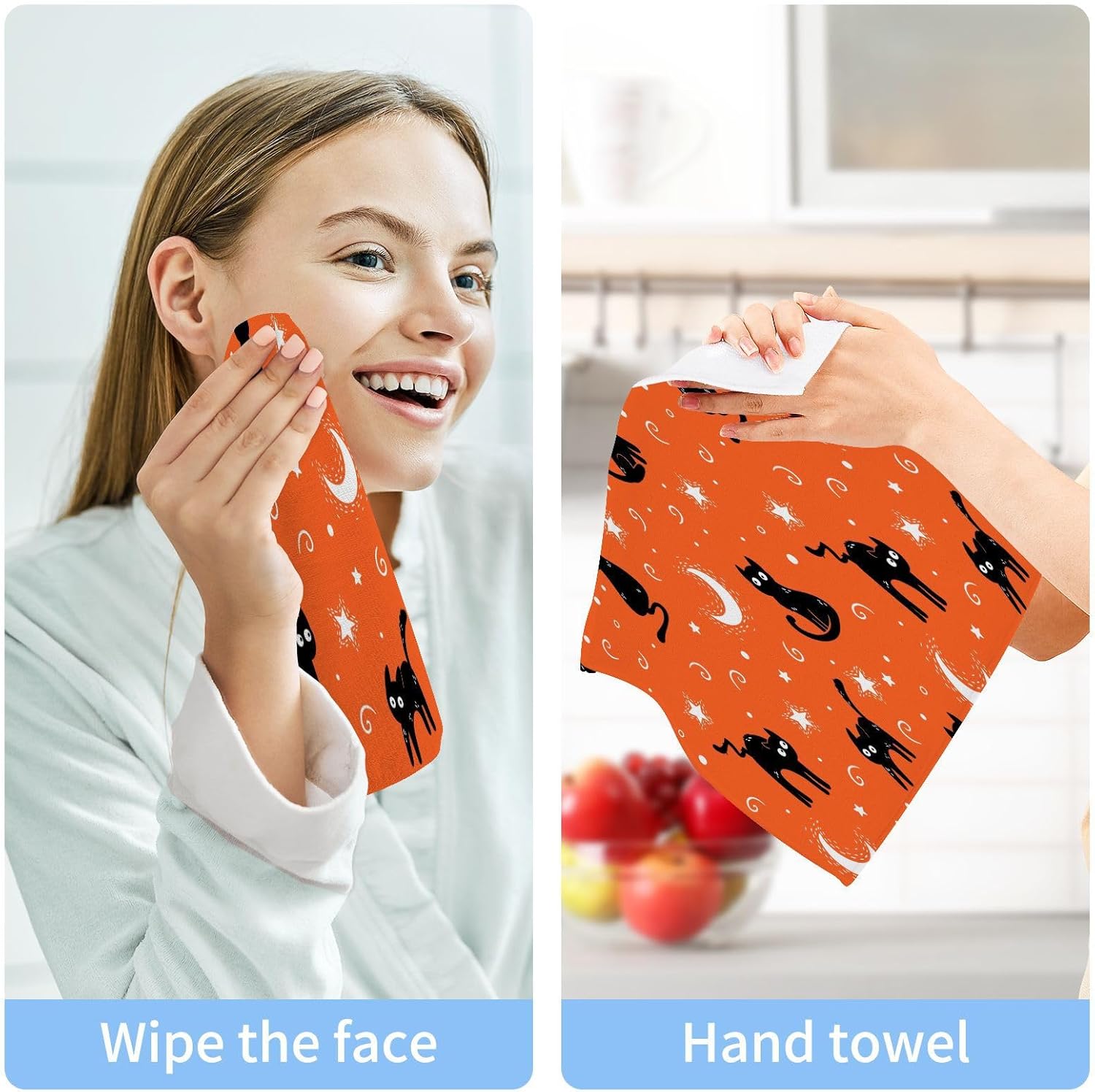 Pumpkin Cat Washcloth Set Halloween Washable Towels for Cats Kids