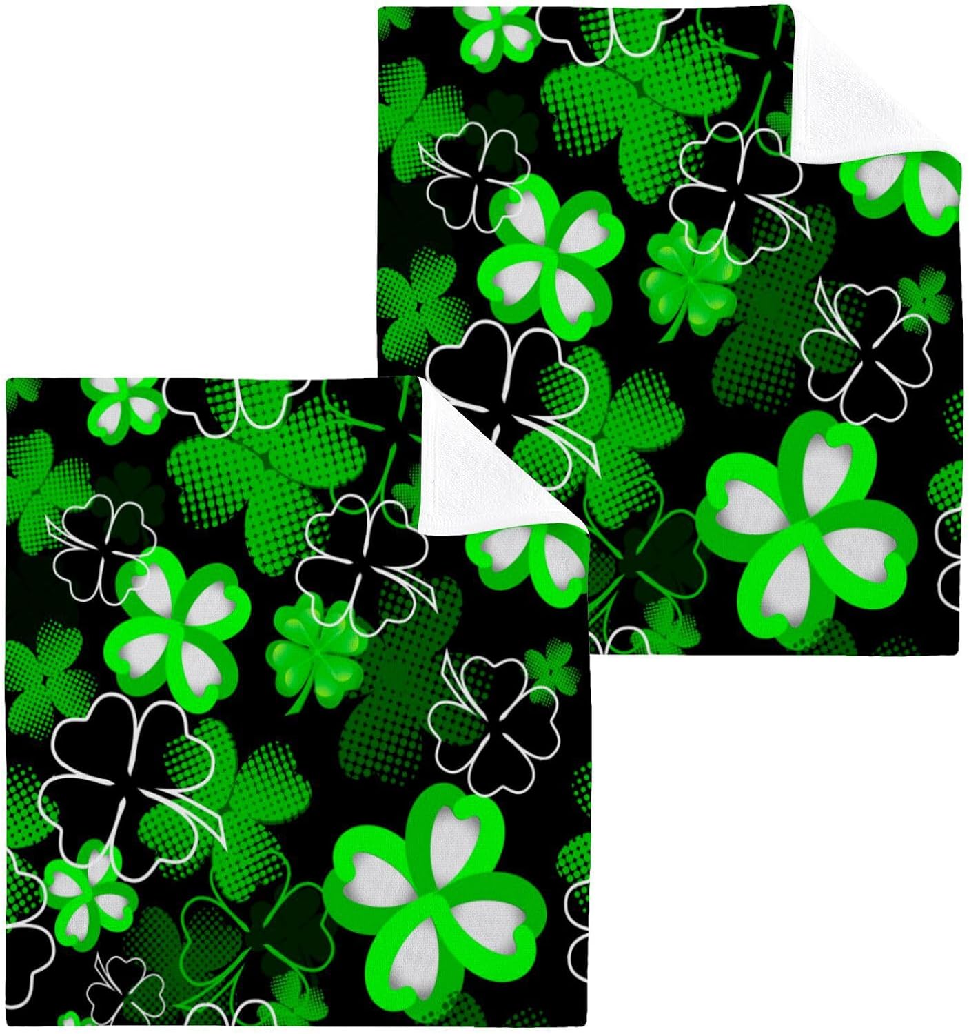 St Patricks Day Clover Washcloth Set - Soft Absorbent Face Towels