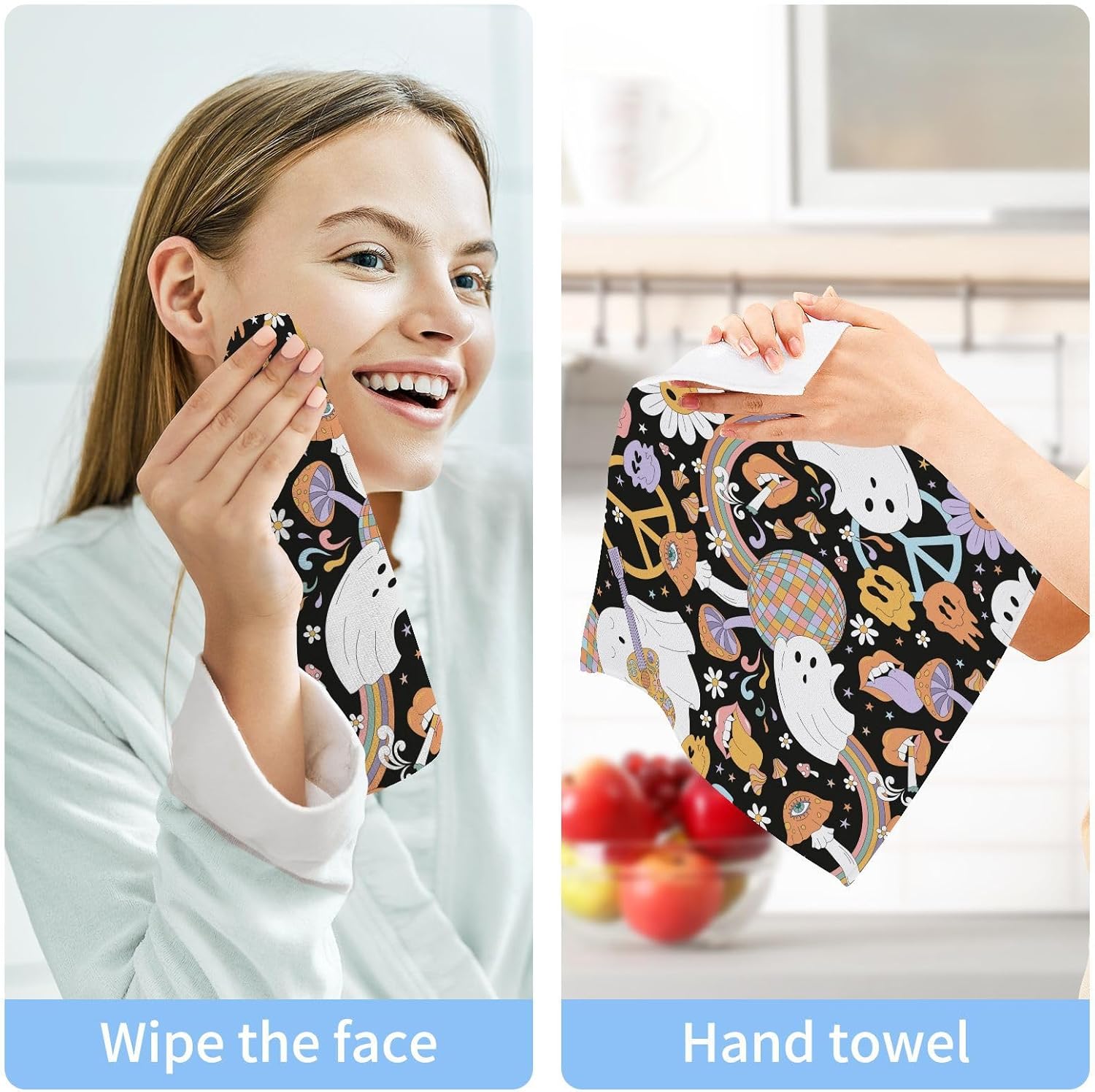 Halloween Ghost Soft Absorbent Face Towels 12x12 In Reusable Washcloth