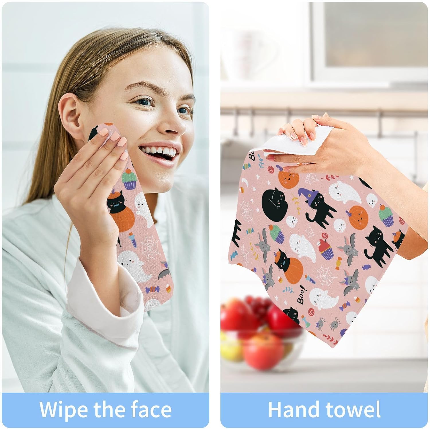 Cat Halloween Washcloth Set -Reusable Soft 12x12 Pkg of 2