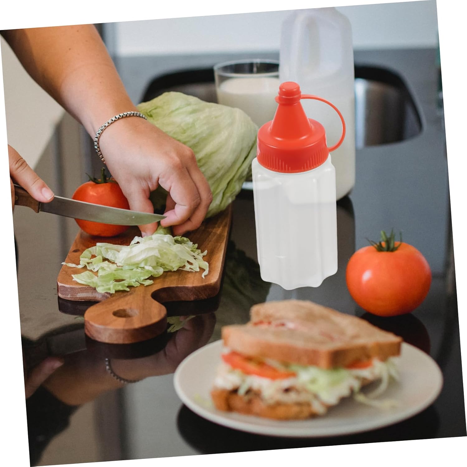 Luxshiny 4-Piece Reusable Squeeze Bottles for Condiments Kitchen Gadget