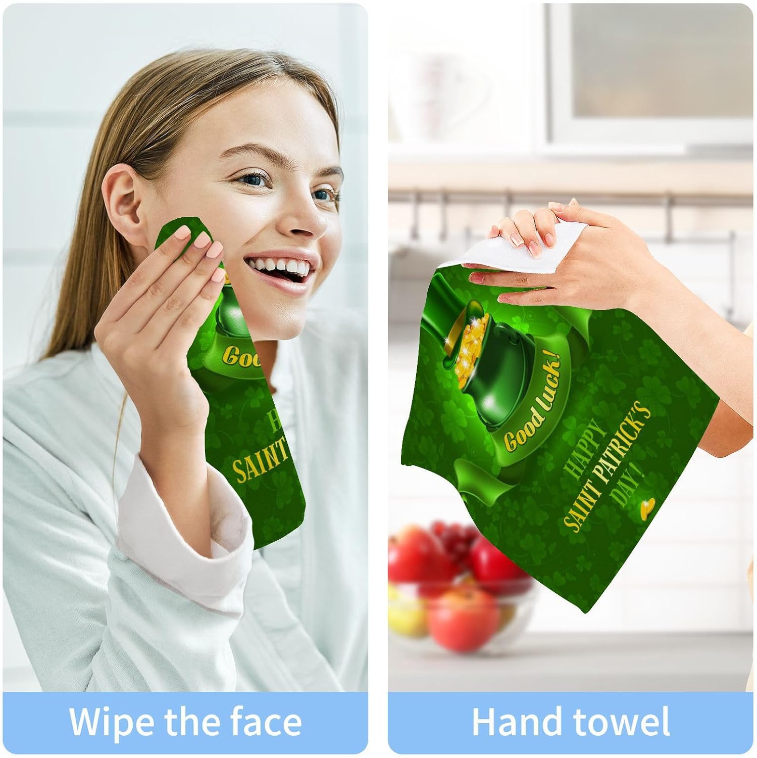 St Patricks Day Clover Washcloth Set