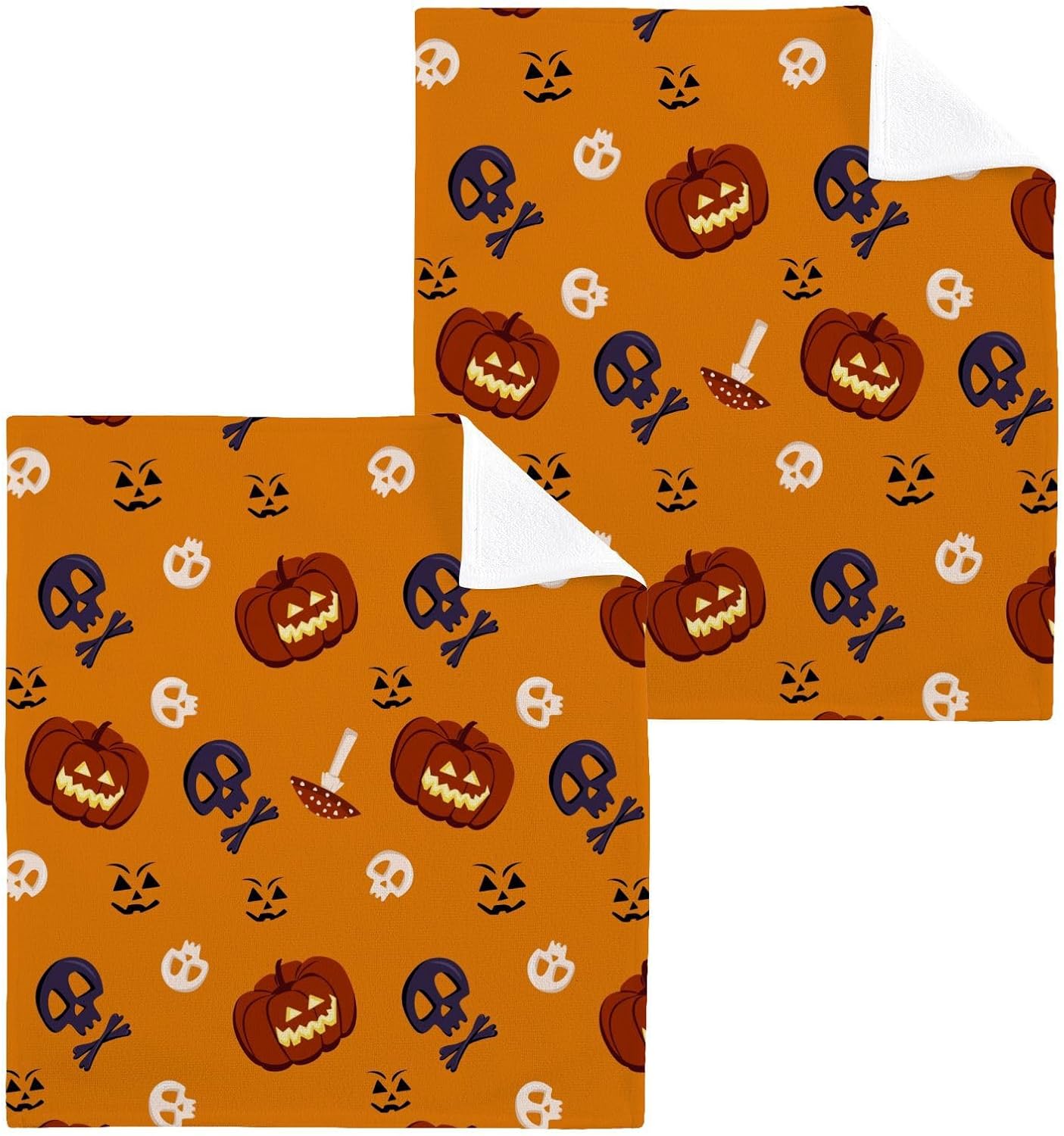 Halloween Pumpkin Skull Washcloths 2 Pack