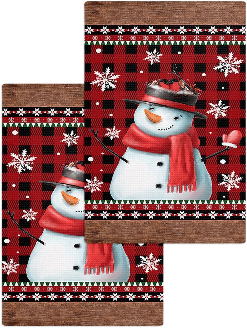 Christmas Snowman Waffle Towels Set of 2