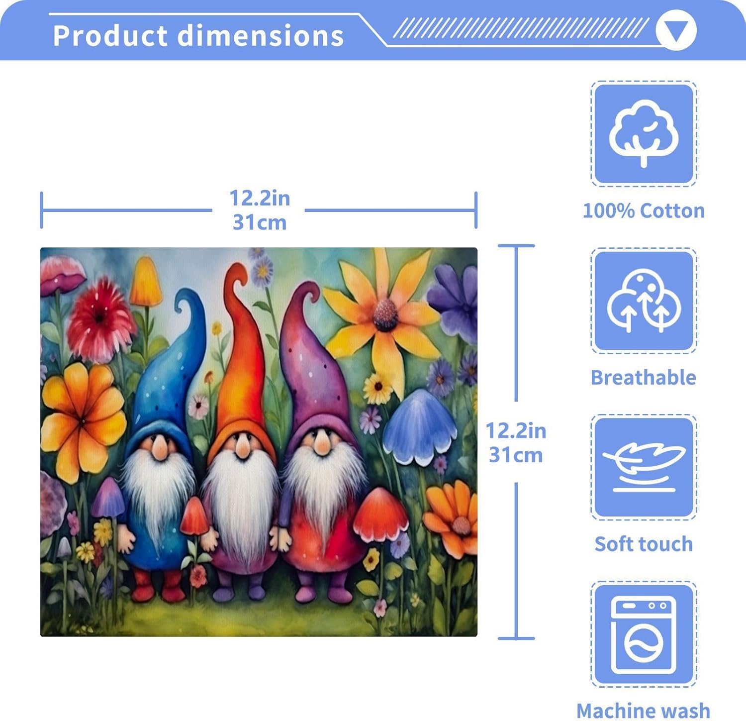 Flower Gnome Washcloth Set Reusable Soft and Absorbent