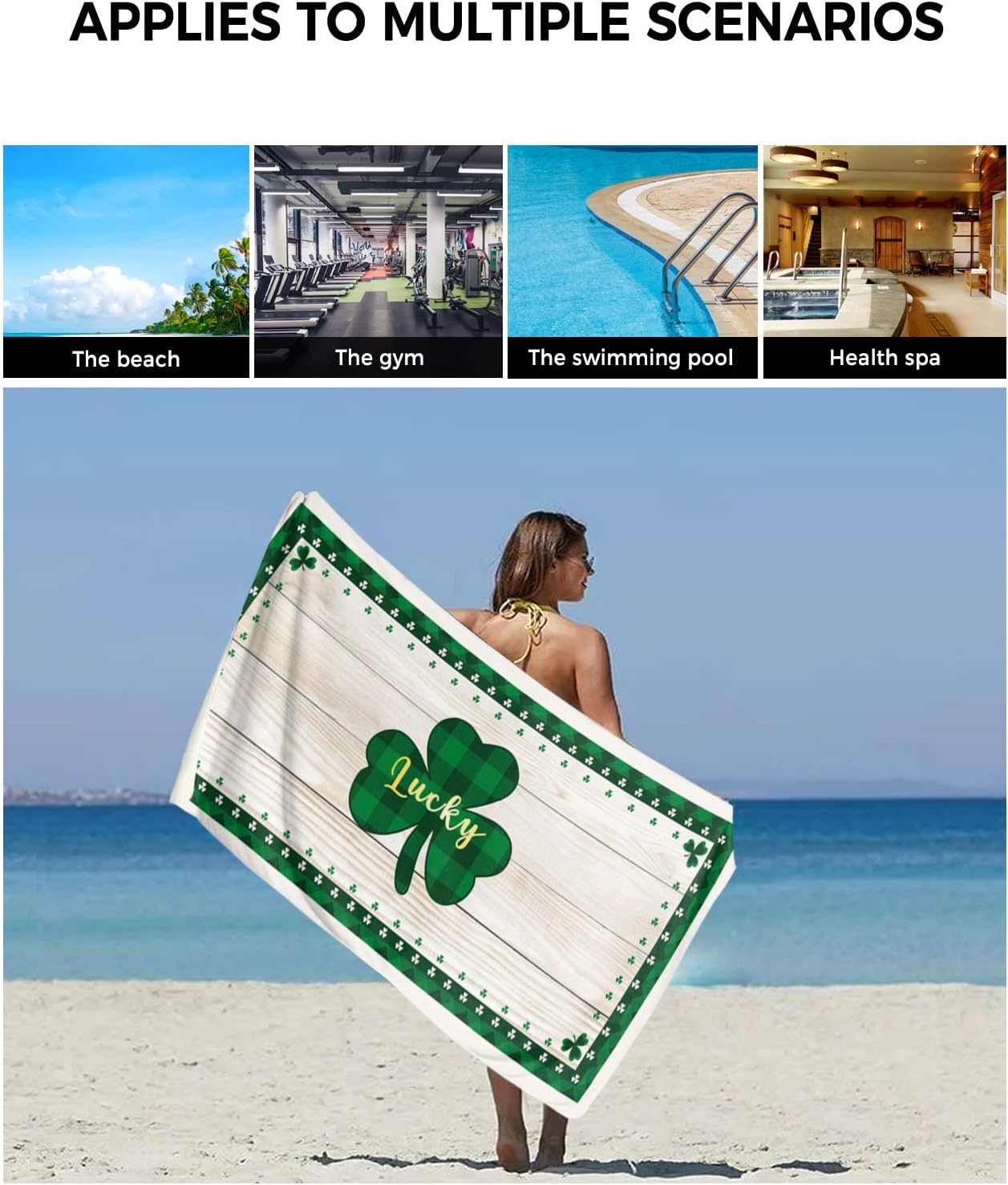 ZOE GARDEN Buffalo Plaid Check Shamrock Bath Towels Set