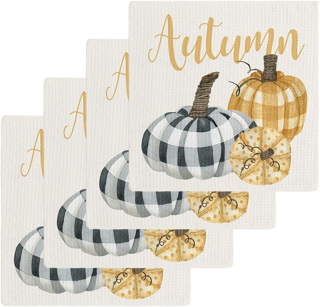 Thanksgiving Fall Waffle Dish Towels Set of 4