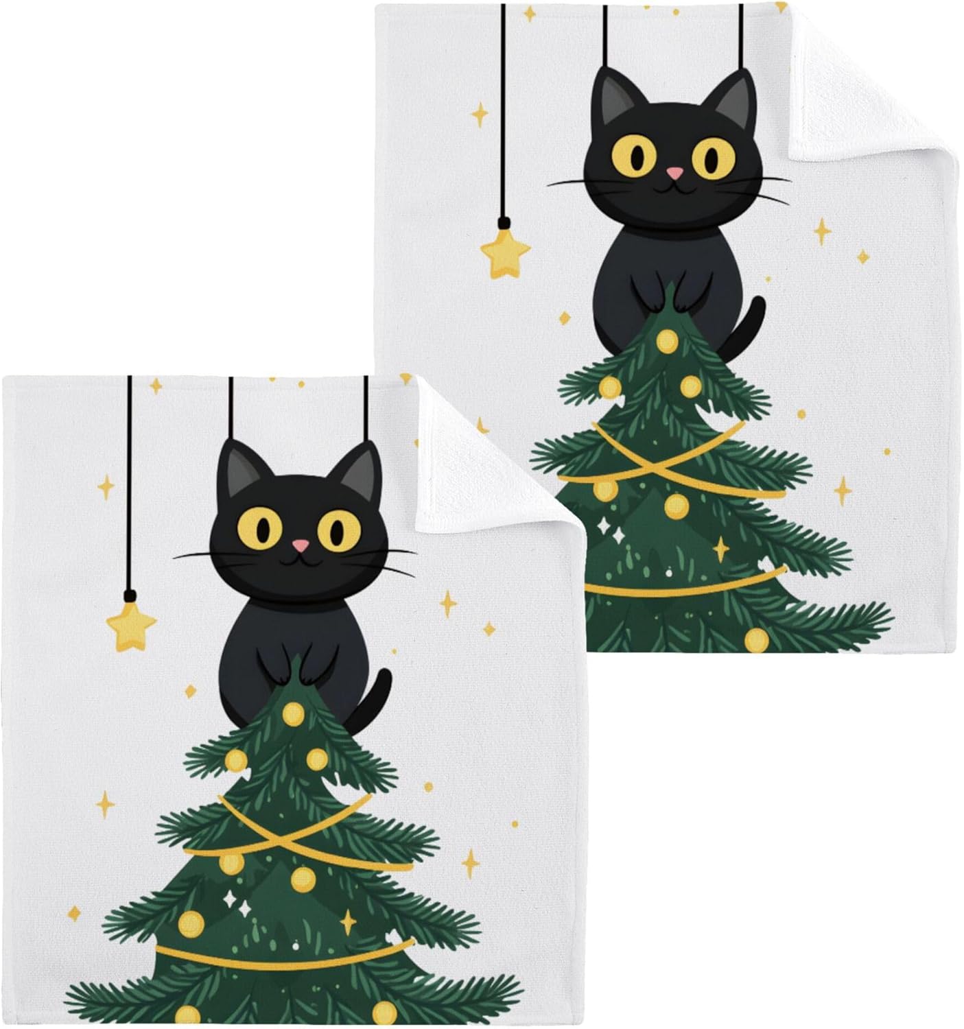 Xigua Christmas Tree Cat Washcloth Set 2-12 12x12 Inch