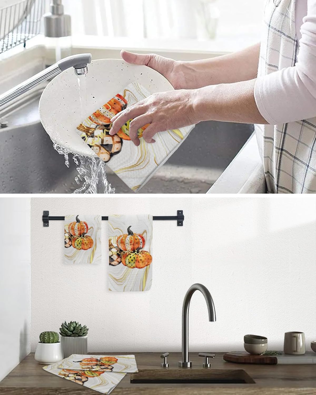 Falaniique Marble Pumpkins Waffle Towel Set of 2