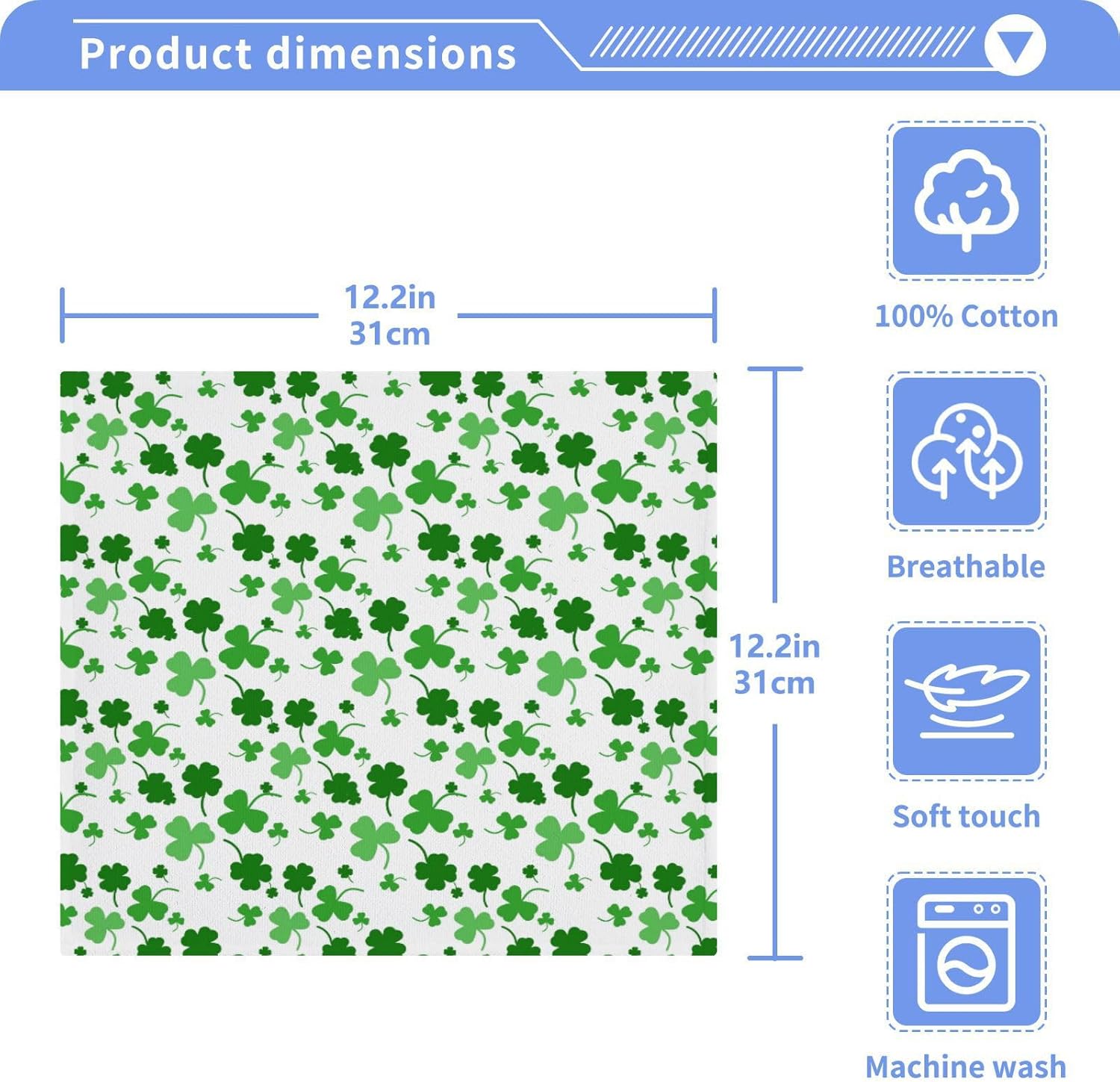 St Patricks Day Clover Washcloth Set - Soft absorbent reusable face towels