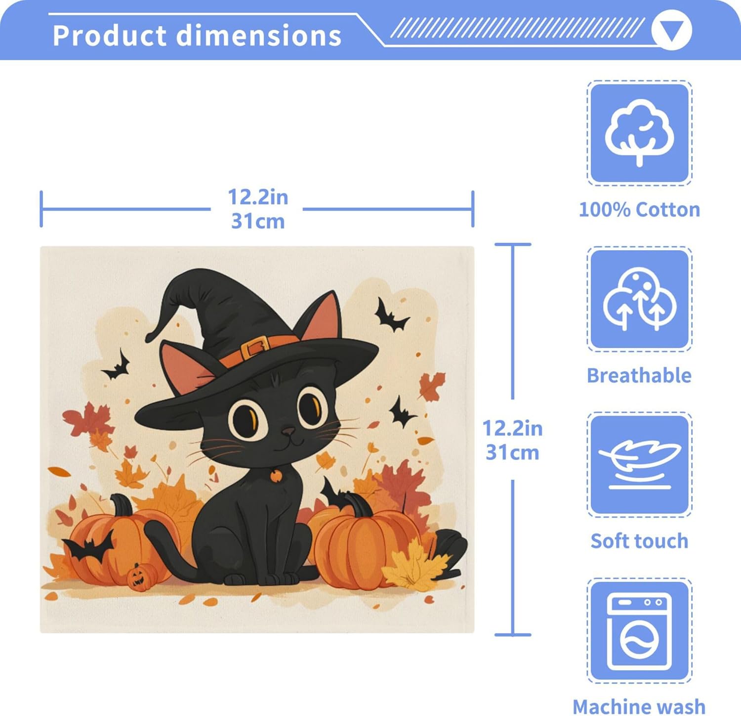 Xigua Cute Black Cat Washcloths Set of 2 12x12 Inch
