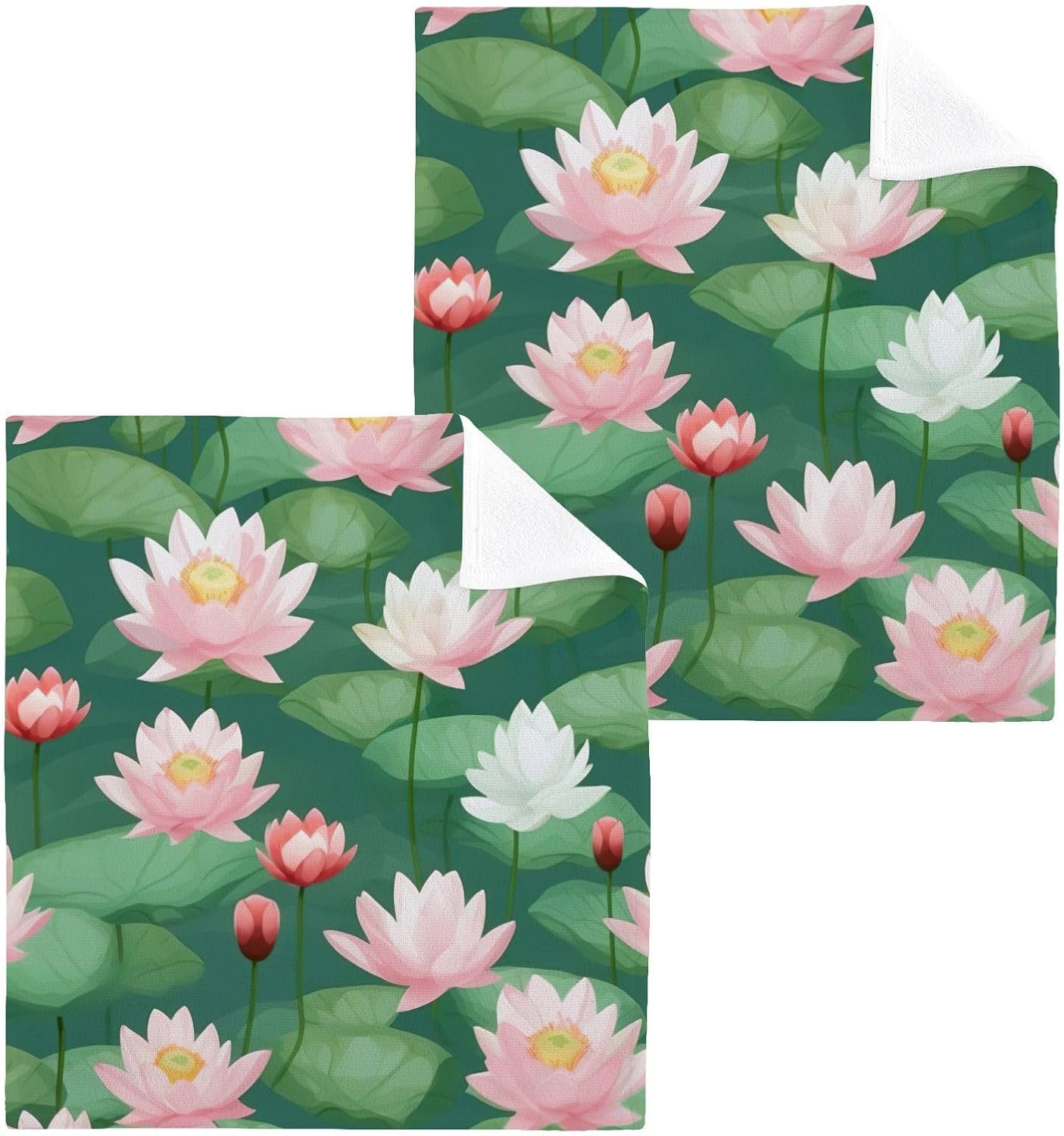 Lotus Washcloth Set 2-Piece Reusable Soft Absorbent 12x12