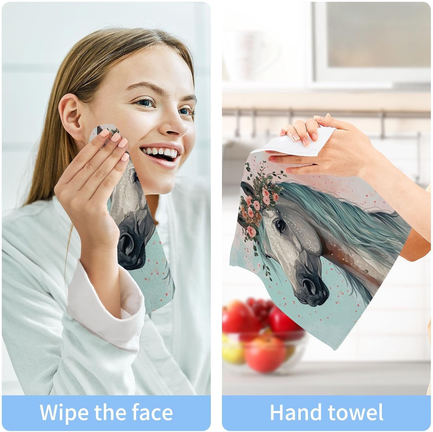 Yettasbin Horse Washcloths 2 Pack Soft Absorbent Towels