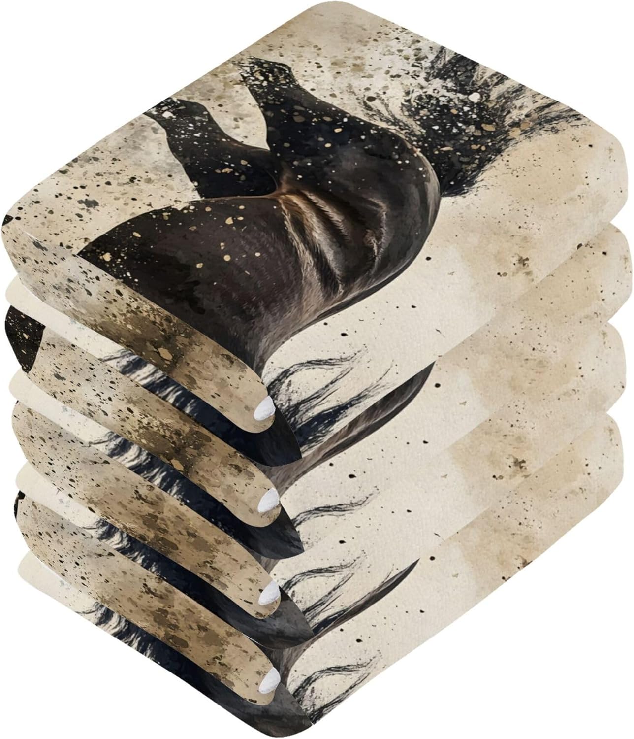 xigua Black Horse Washcloths Set of 2 - 12x12 Inch