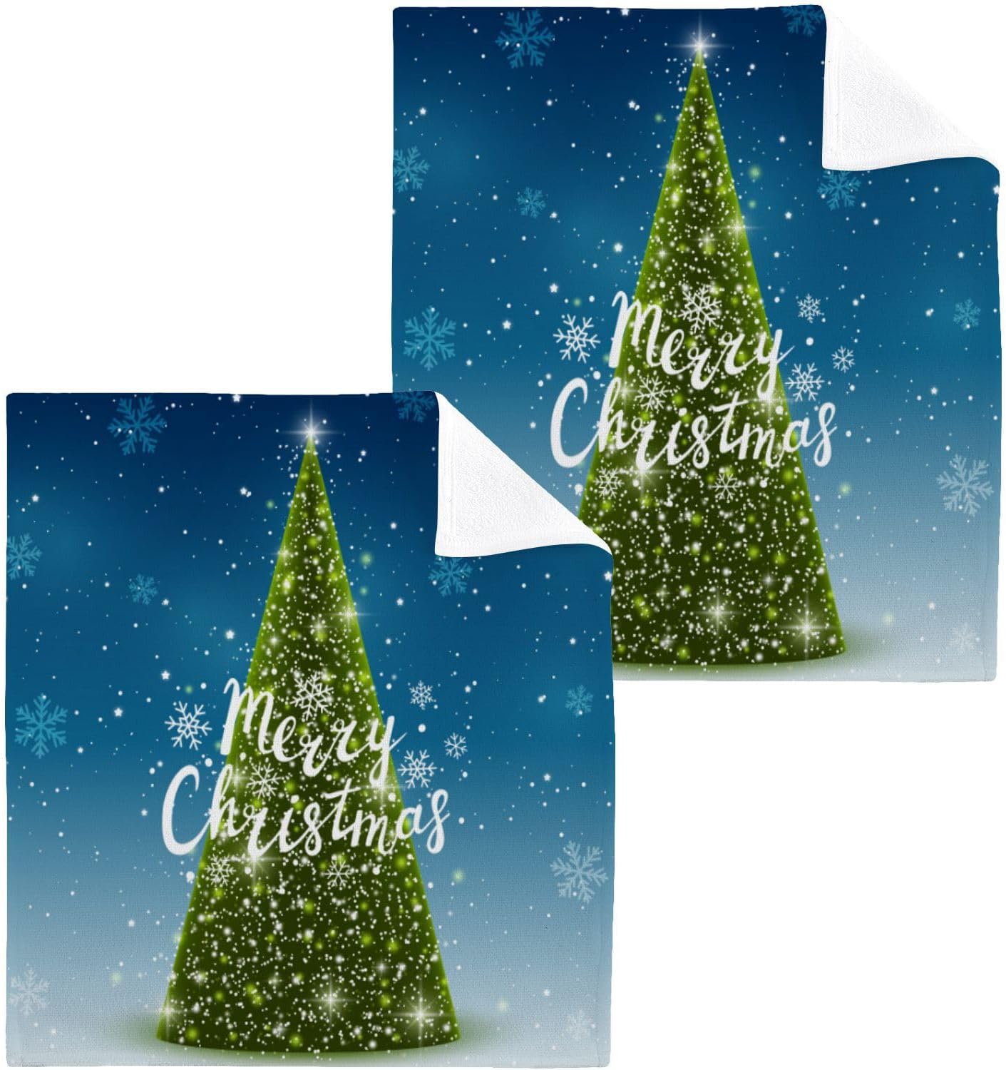 YETTASBIN Christmas Tree Washcloths 2 Pack