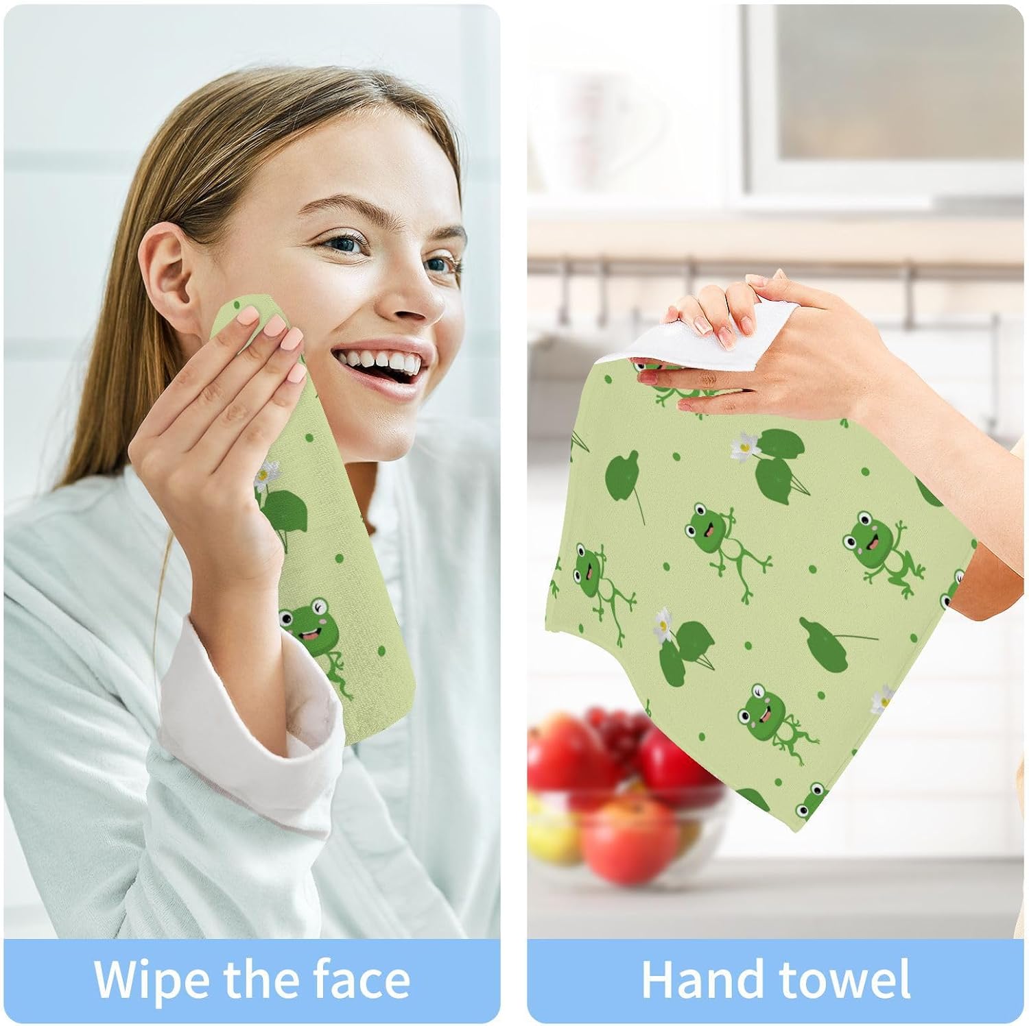 Yettasbin Cute Frog Washcloths 2 Pack Soft Absorbent Towels