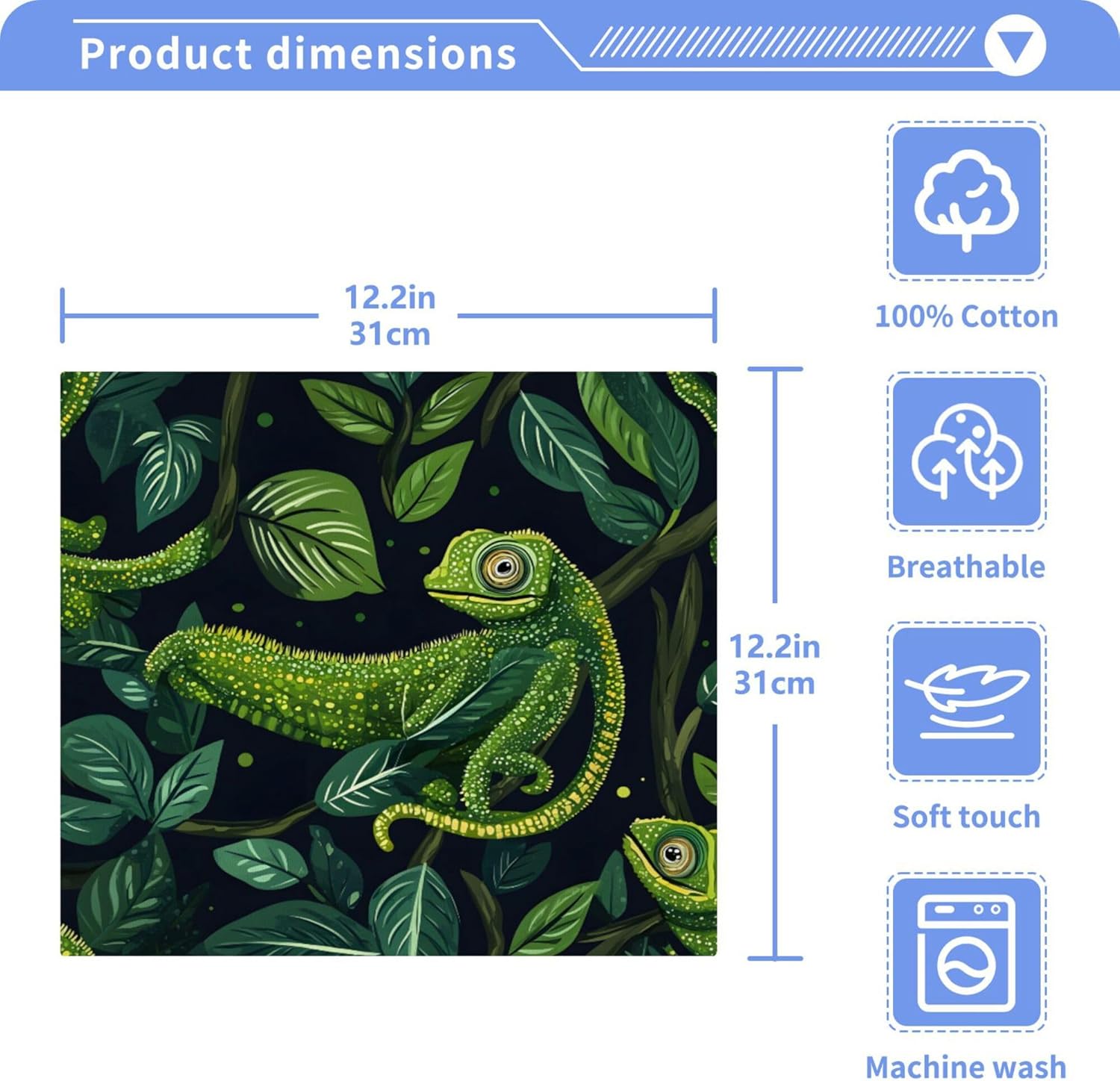 Xigua Green Chameleons Washcloths Set 2-12 X 12 Inch