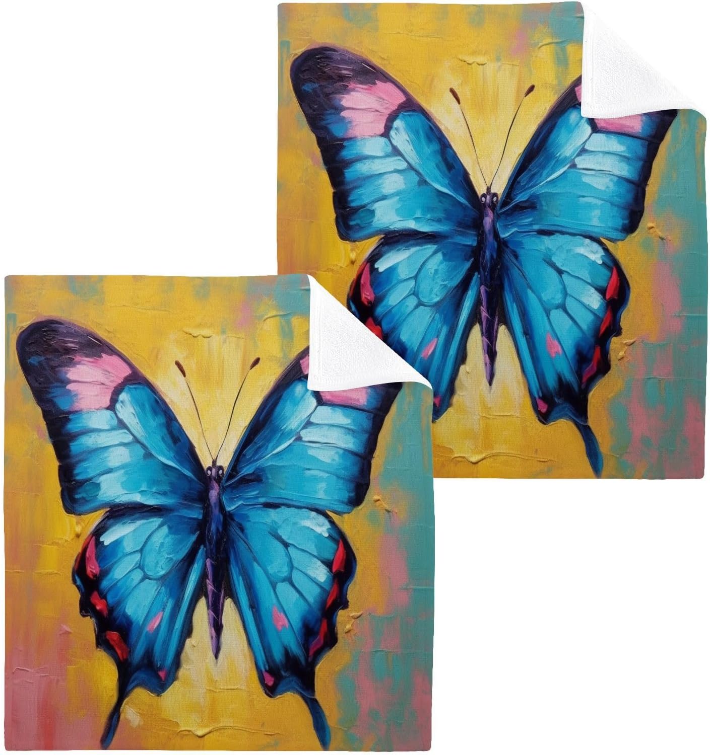 YETTASBIN Butterfly Washcloths 2 Pack - Soft Absorbent Cotton Towels