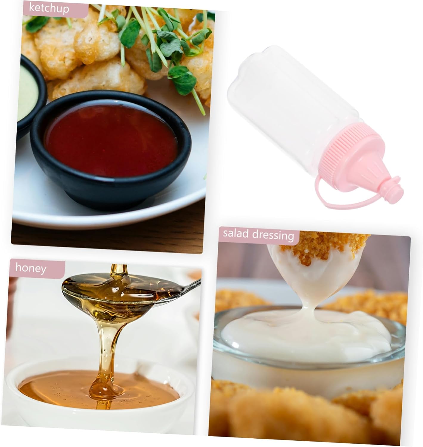 Luxshiny 4-Piece Squeeze Bottles for Honey Condiments Reusable Salad Dressing Containers