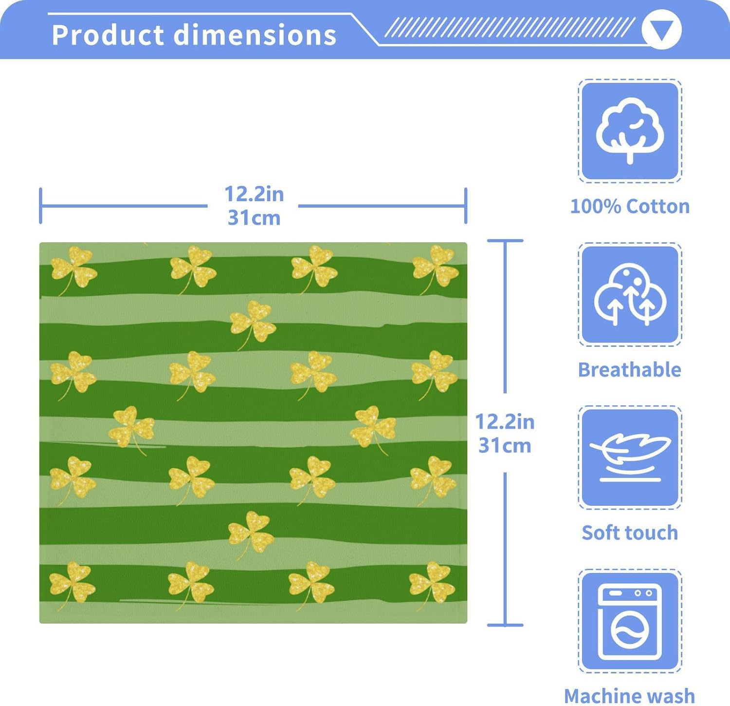 St Patricks Day shamrock washcloths 12x12 inch soft absorbent reusable face towels