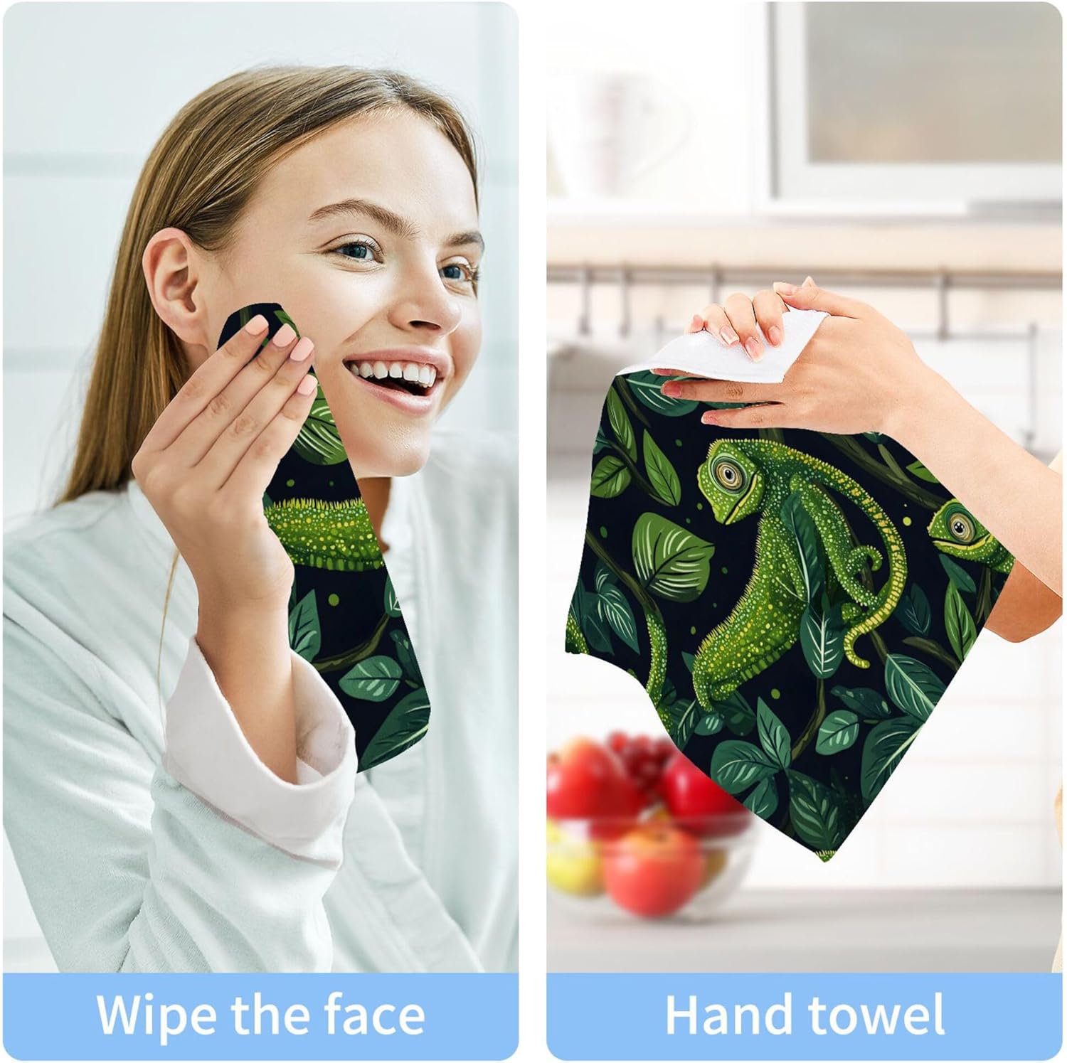 Xigua Green Chameleons Washcloths Set 2-12 X 12 Inch