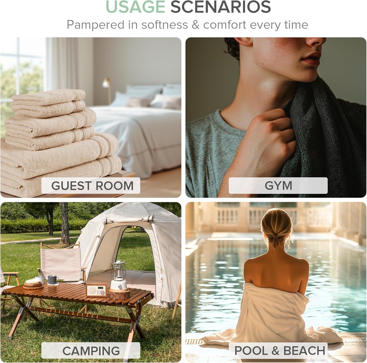 Comfort Spaces Extra Large Bath Towel Set 4 Piece 30x60
