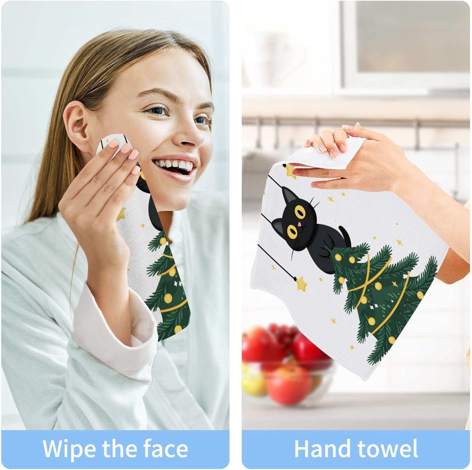 Xigua Christmas Tree Cat Washcloth Set 2-12 12x12 Inch