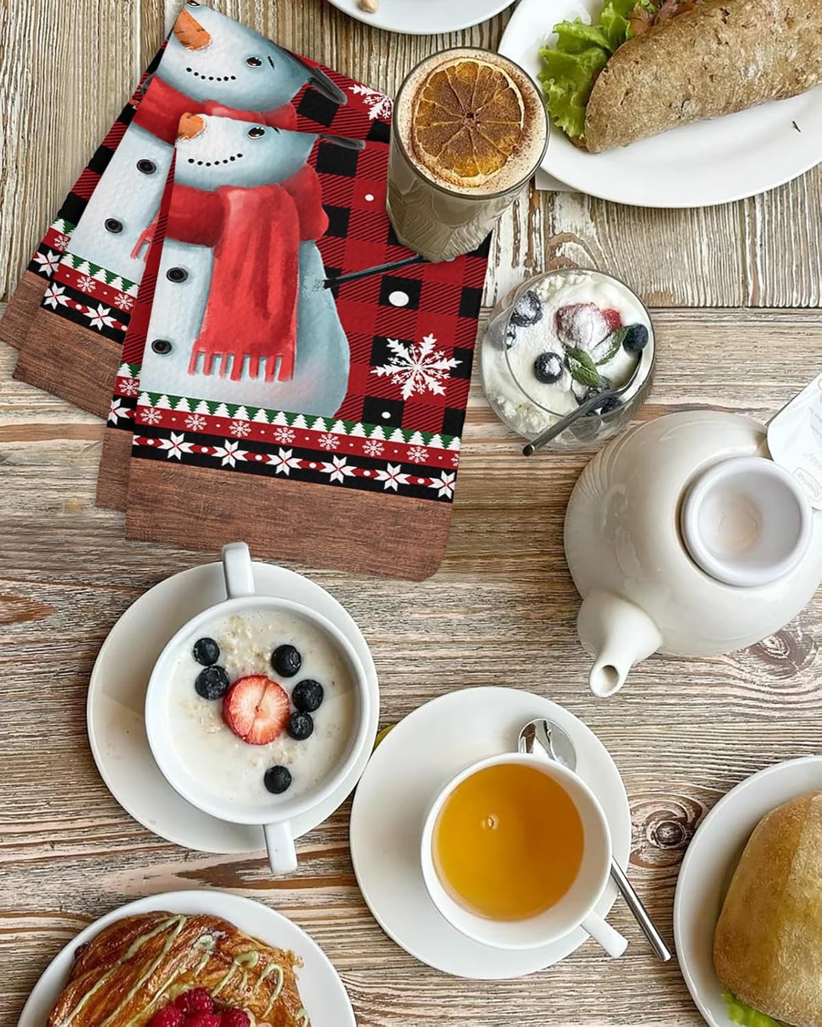 Christmas Snowman Waffle Towels Set of 2
