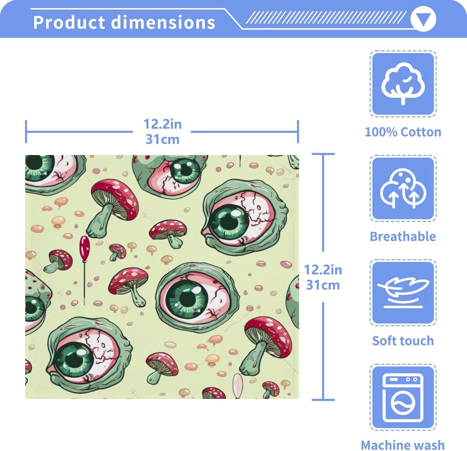 Xigua Green Eyeball Washcloths Set of 2 12x12 Inch