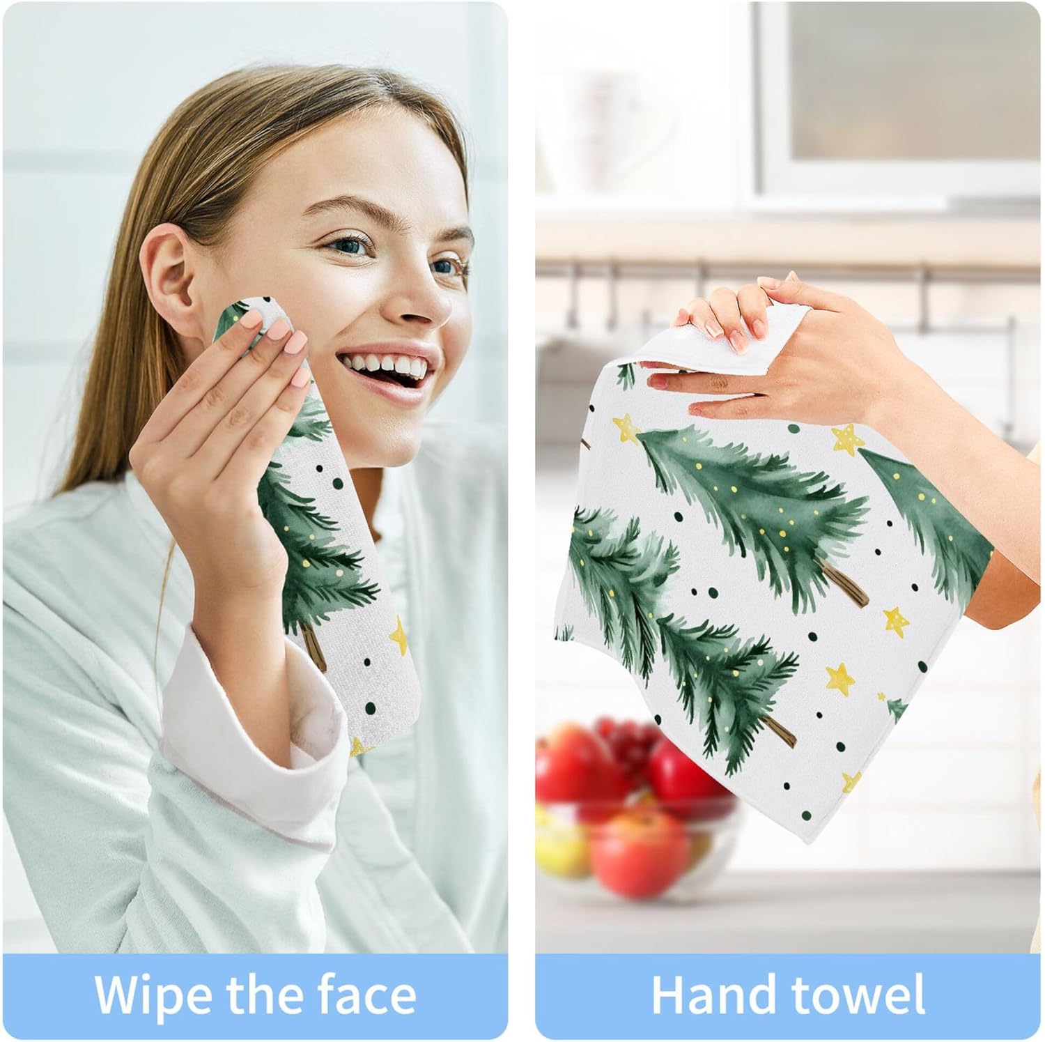 Xigua Christmas Tree Washcloth Set - Fast Drying Multi-Purpose Towels