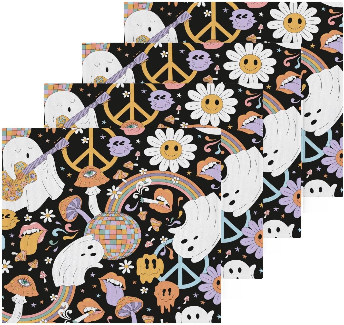 Halloween Ghost Soft Absorbent Face Towels 12x12 In Reusable Washcloth